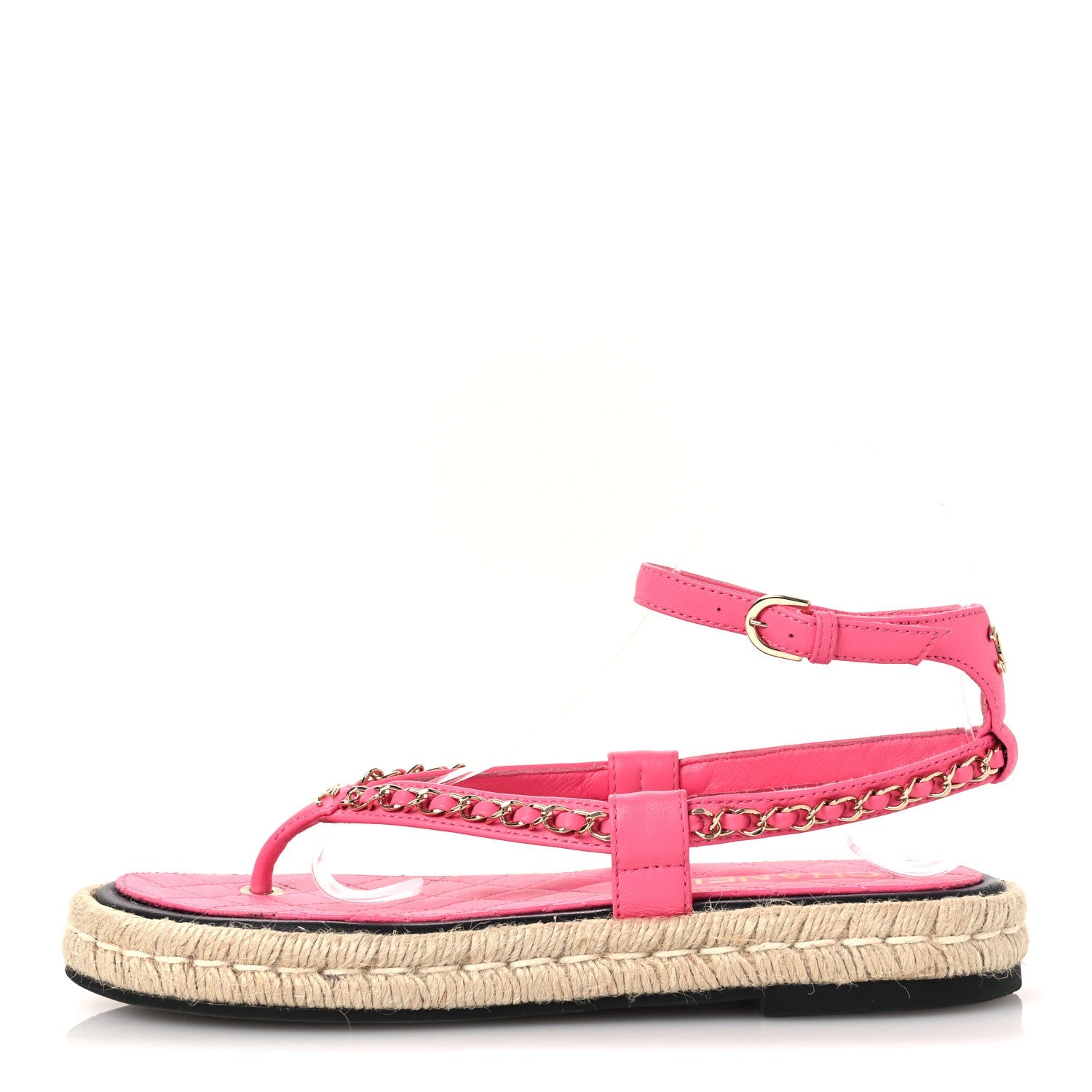Lambskin Chain CC Thong Espadrille Sandals 39 Pink