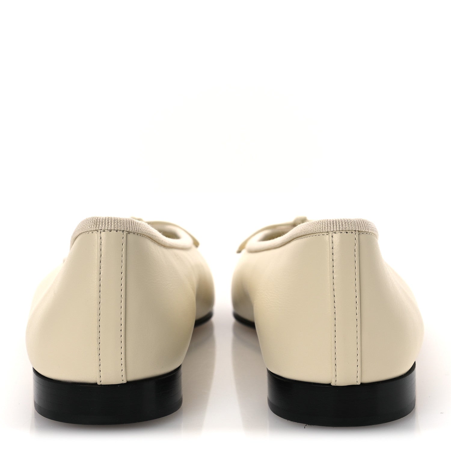 Calfskin Grosgrain Cap Toe CC Ballerina Flats 37 Ivory Black
