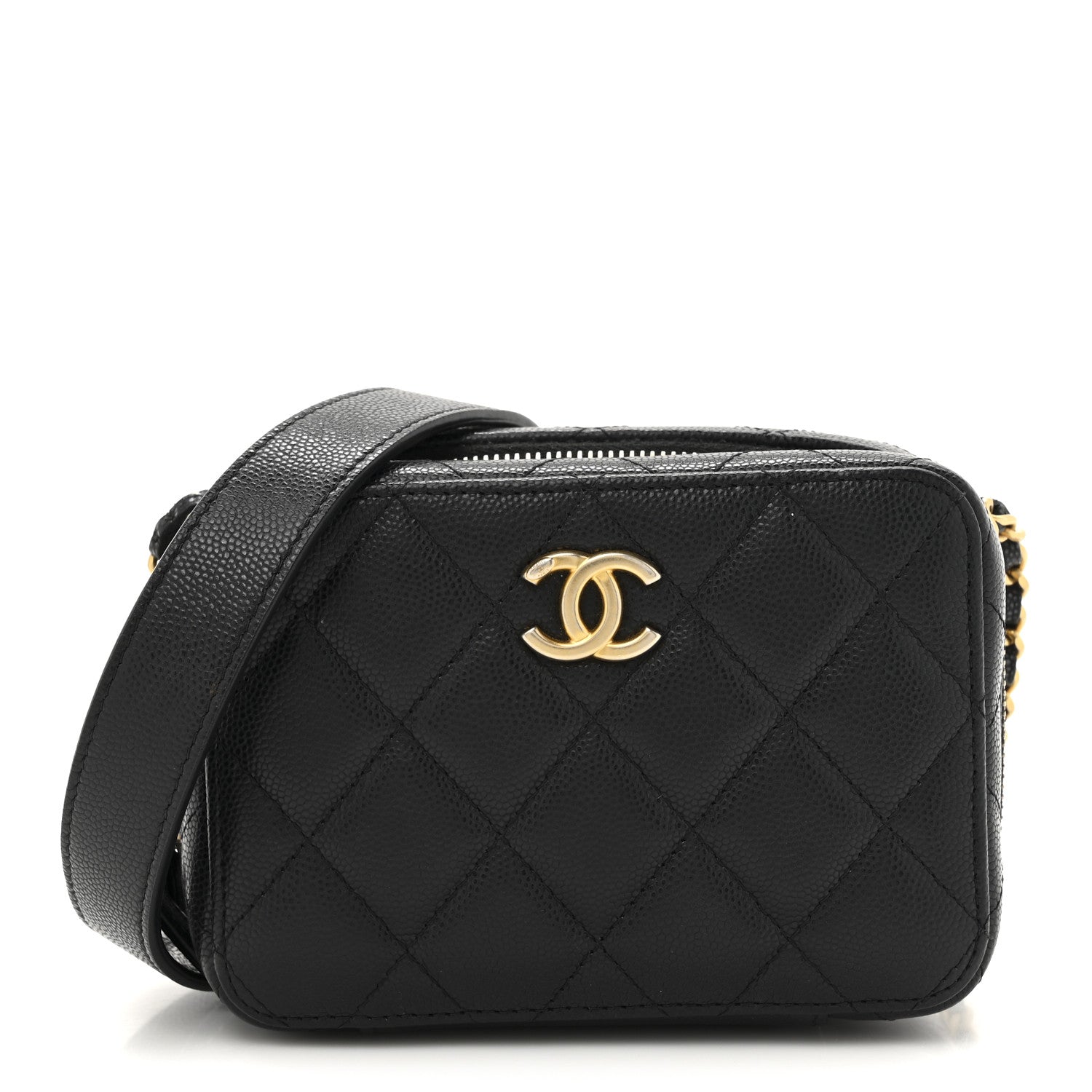 Caviar Quilted Twist Your Buttons Clutch With Chain Black