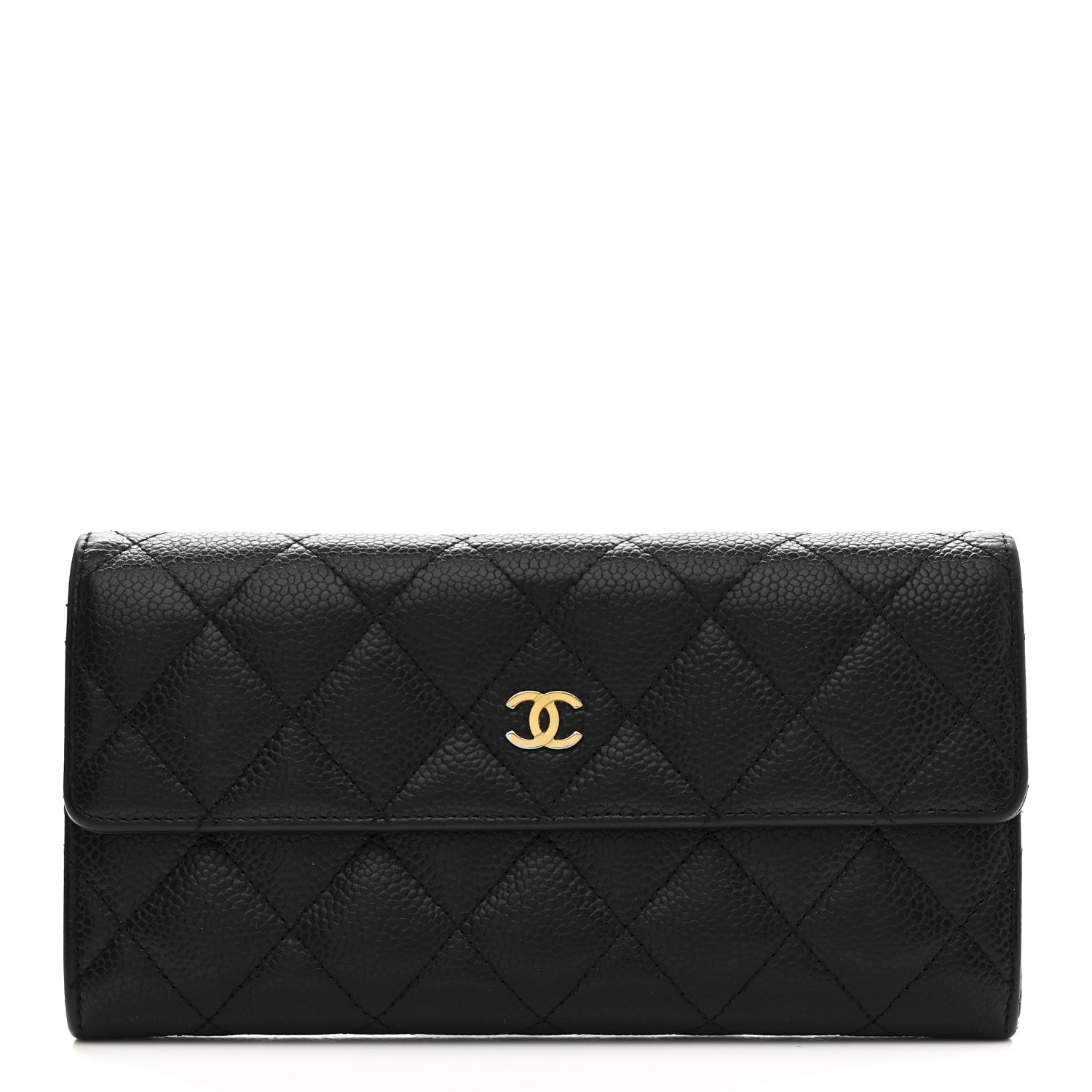 Caviar Quilted Large Gusset Flap Wallet Black