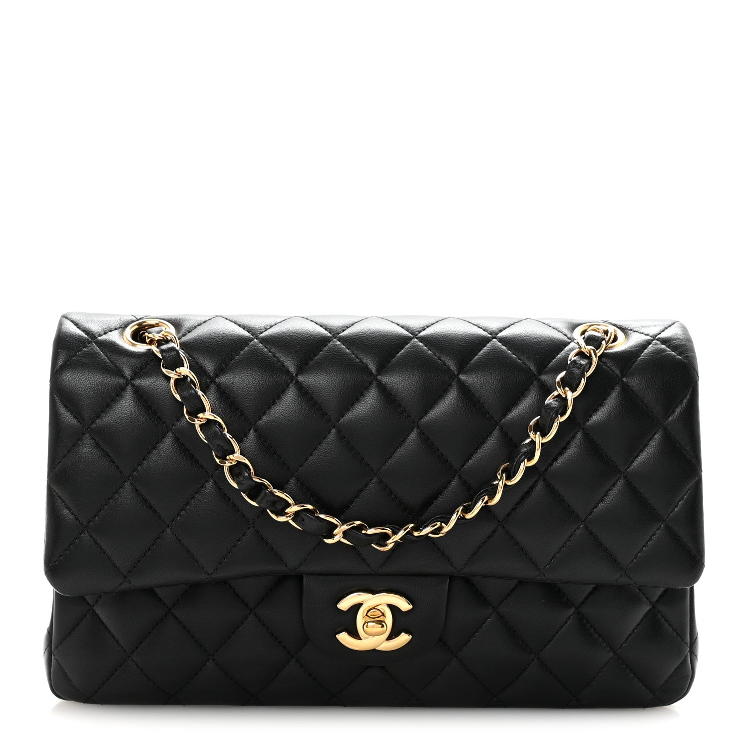 Lambskin Quilted Medium Double Flap Black