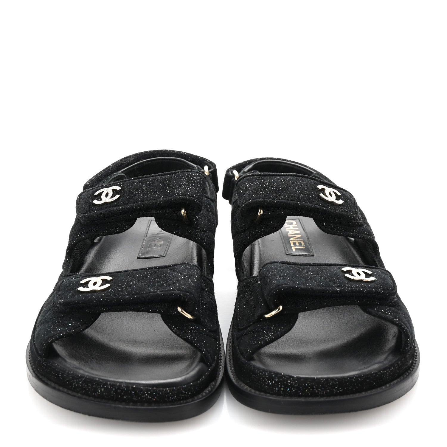 Suede Calfskin Glitter Crystal Velcro Dad Sandals 40 Black