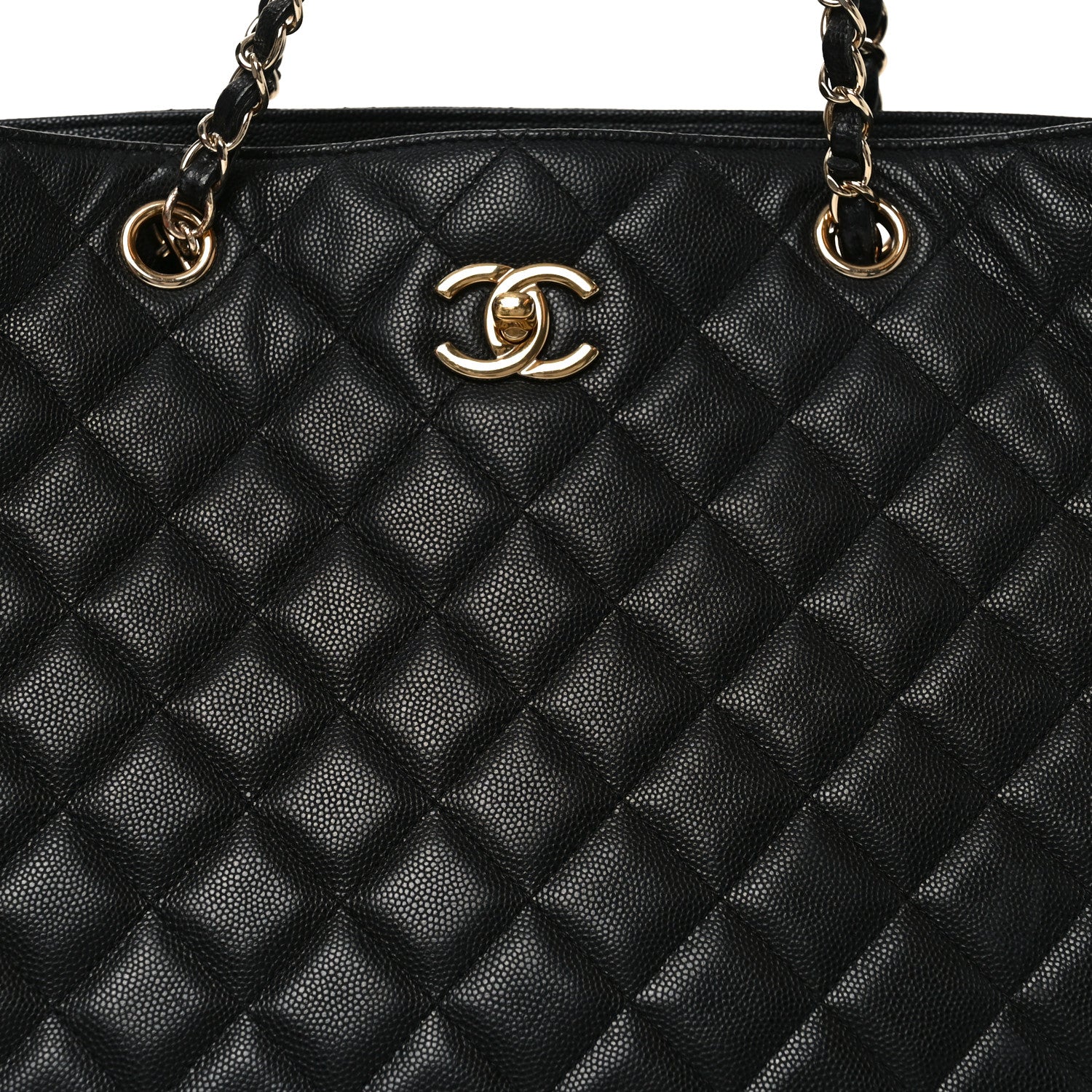 Caviar Quilted Large Shopping Tote Black