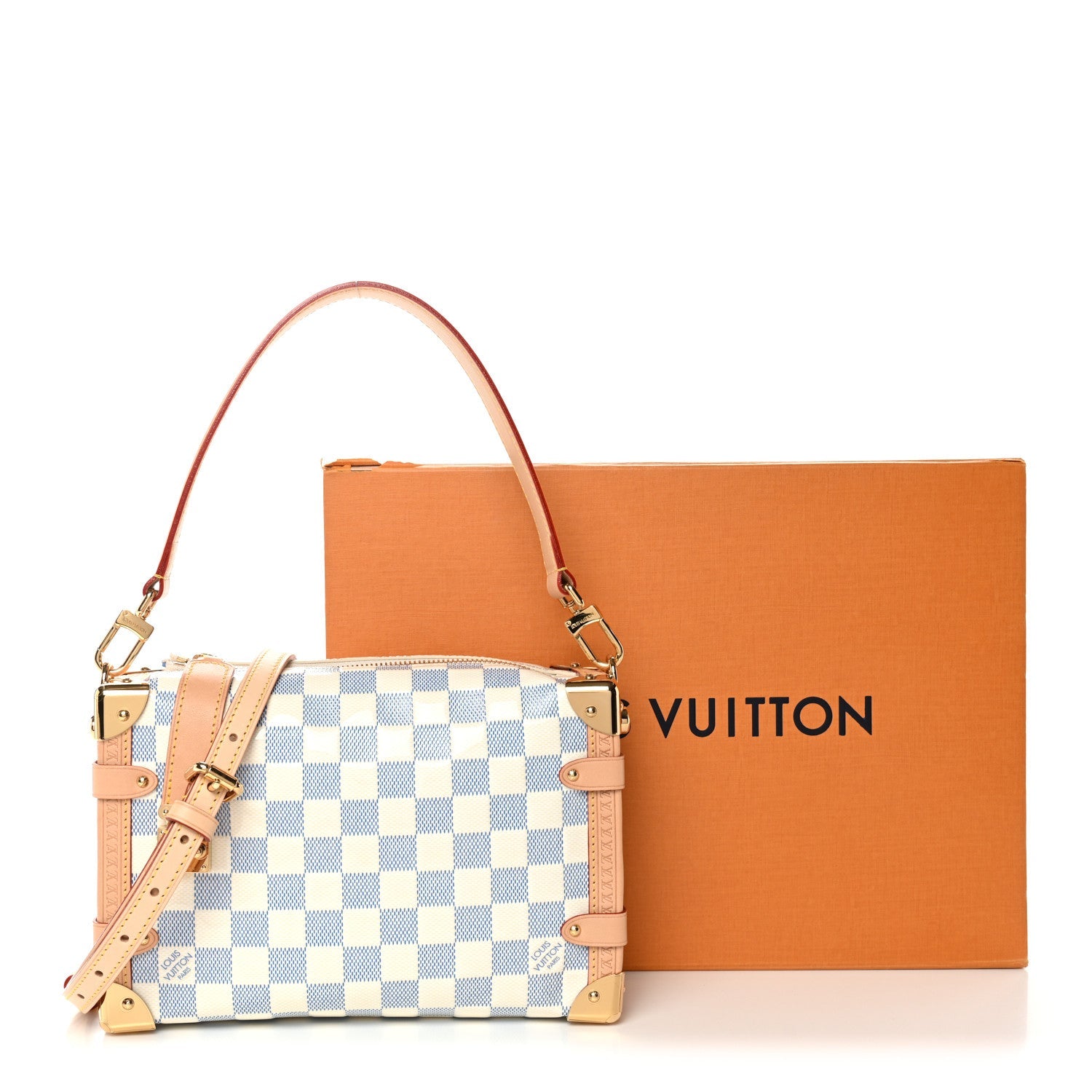 Damier Vernis Calfskin Side Trunk MM Celeste Blue