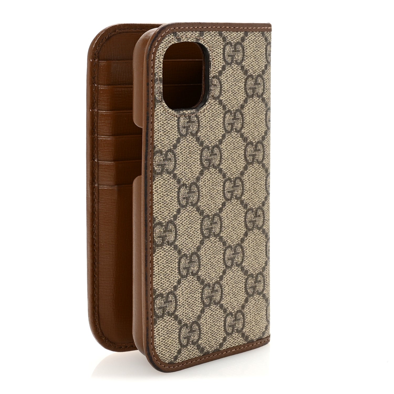Supreme Monogram Azalea Calfskin Retro Interlocking G Phone 15 Case Wallet Beige Ebony Brown Sugar
