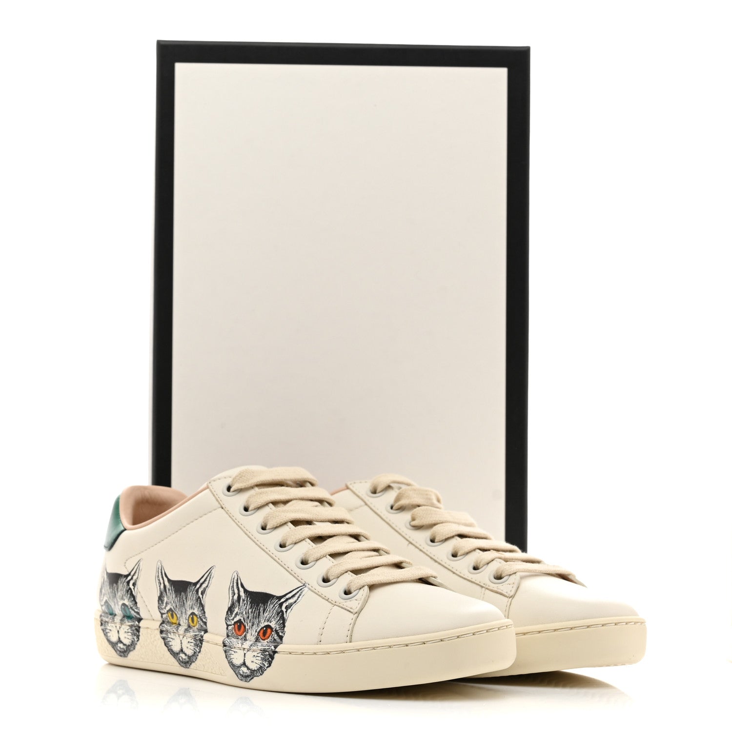 Calfskin Mystic Cat Print Womens Ace Sneakers 35.5 White