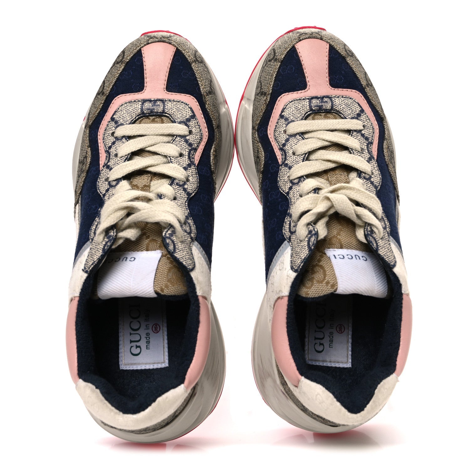 GG Supreme Monogram Mix Monogram Womens Rhyton Sneakers 35.5 London Blue Beige Pale Pink