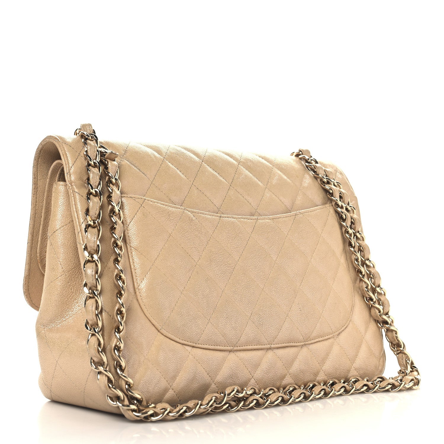 Iridescent Caviar Quilted Jumbo Double Flap Beige