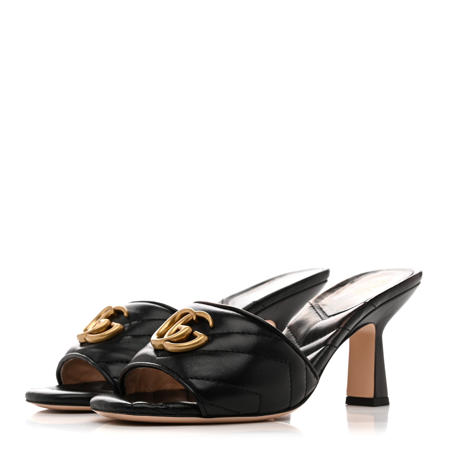 Nappa Matelasse GG Marmont 75mm Slide Sandals 37 Black