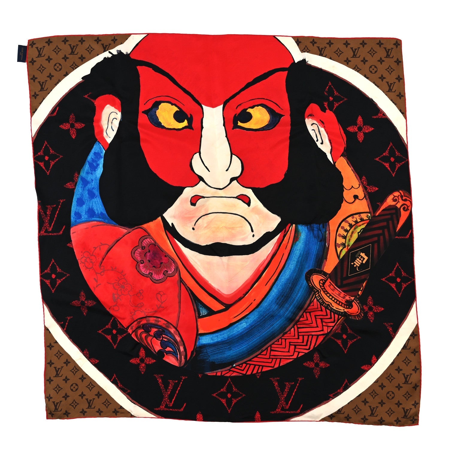 Silk Monogram Kabuki Sticker Square Scarf