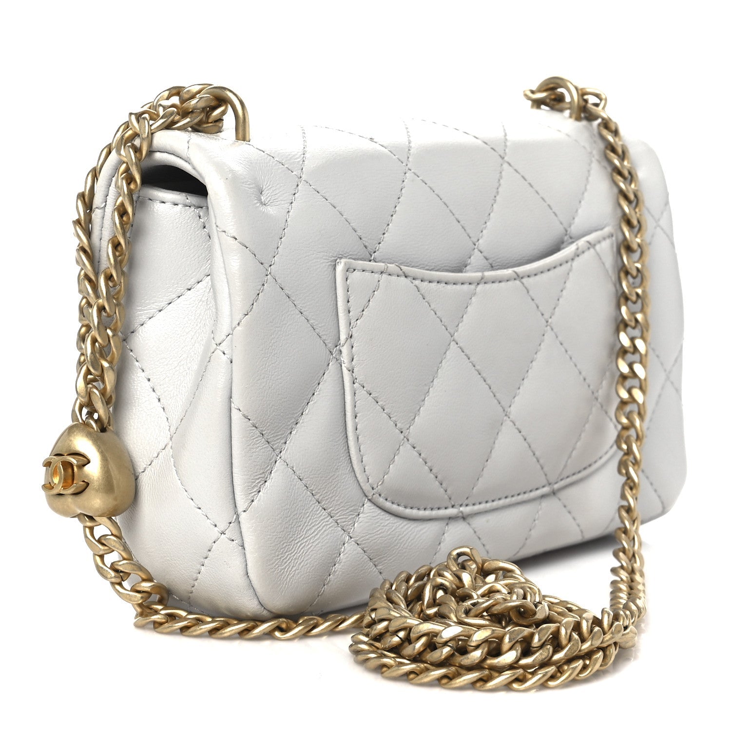 Shiny Lambskin Quilted Mini Sweetheart Flap Light Grey