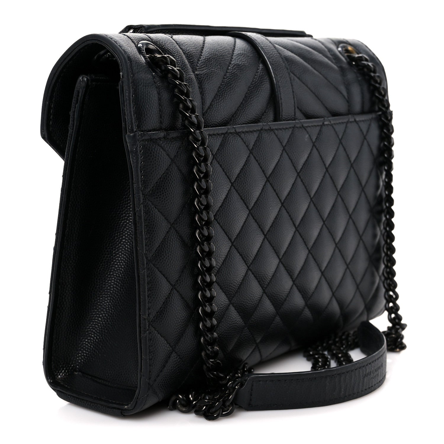 Grain De Poudre Textured Mixed Matelasse Triquilt Medium Monogram Monochrome Satchel Black