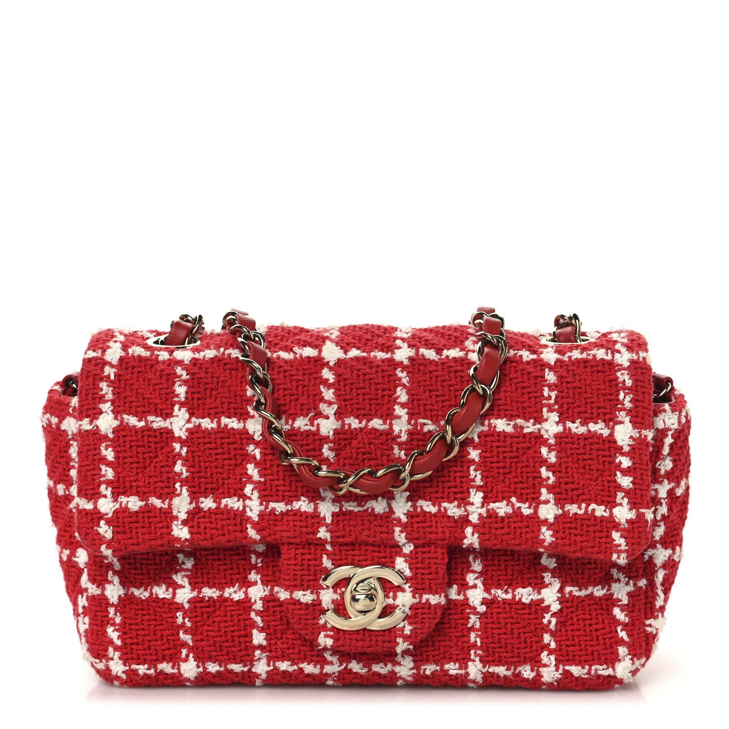 Tweed Quilted Mini Rectangular Flap White Red