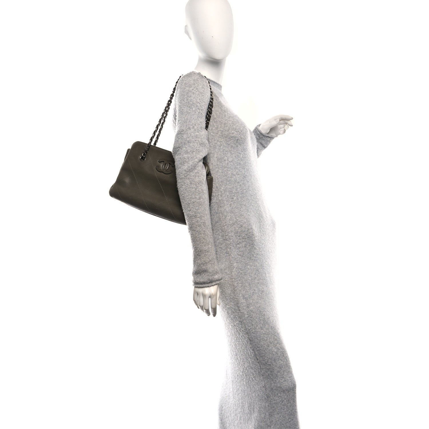 Washed Calfskin Diamond Stitch Hamptons Shopping Tote Green