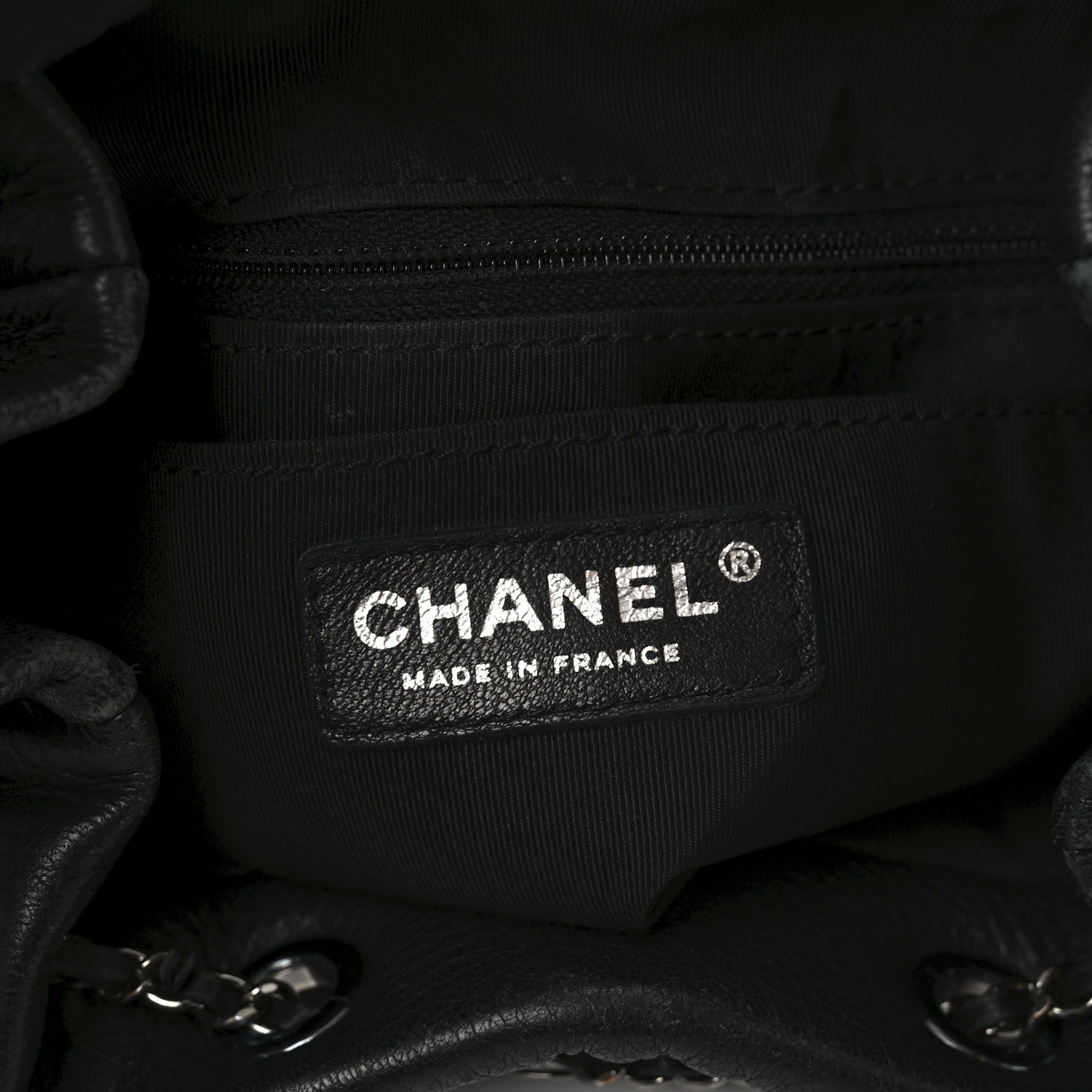 Deerskin Chevron Small CC Chain Bucket Bag Black