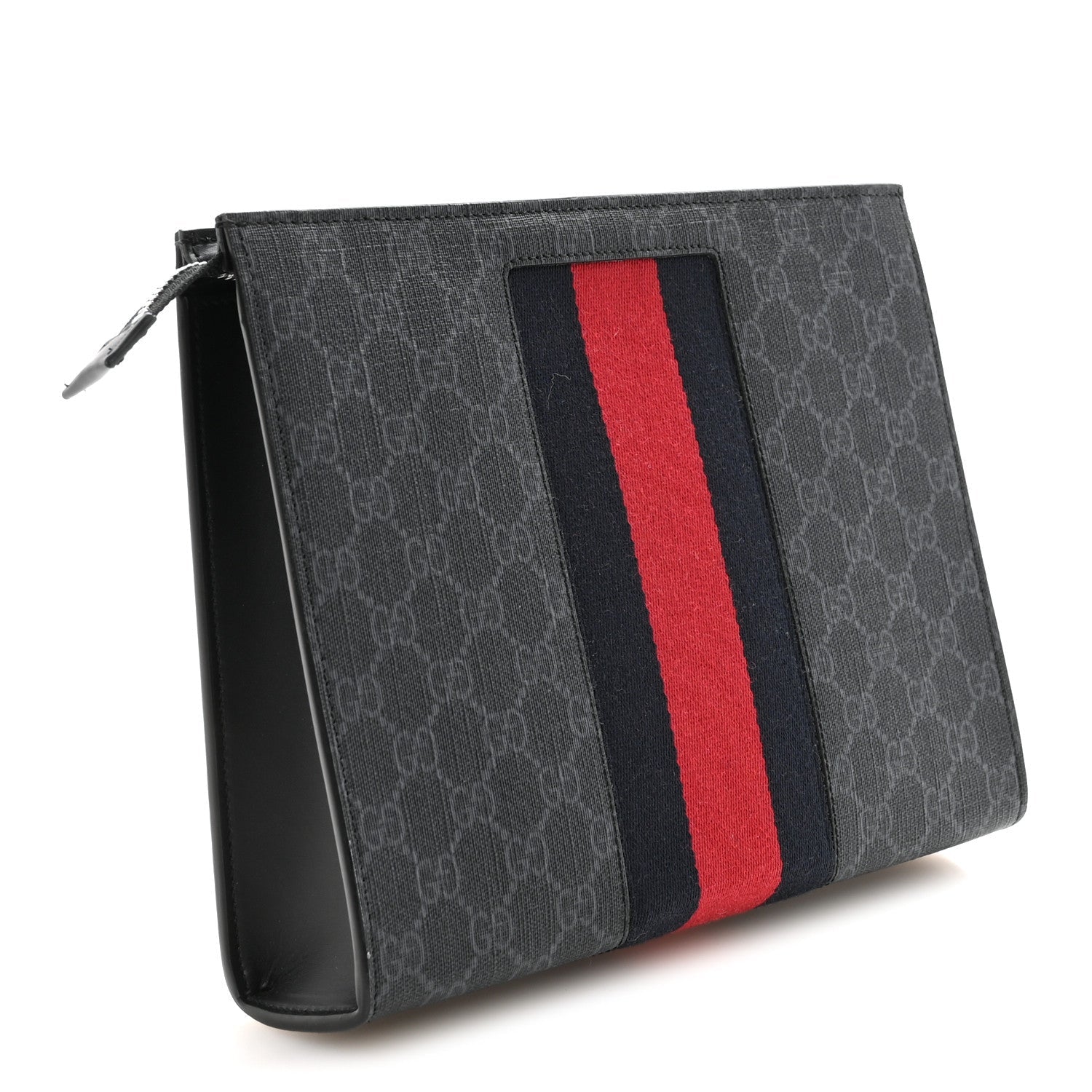 GG Supreme Monogram Selleria Calfskin Web New Web Cosmetic Case Black