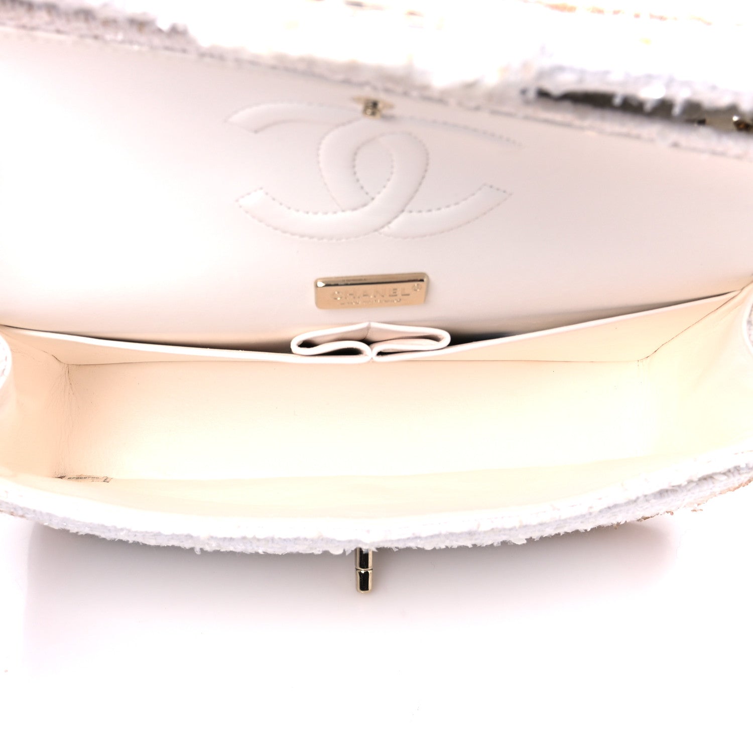 Metallic Tweed Medium Double Flap White Gold