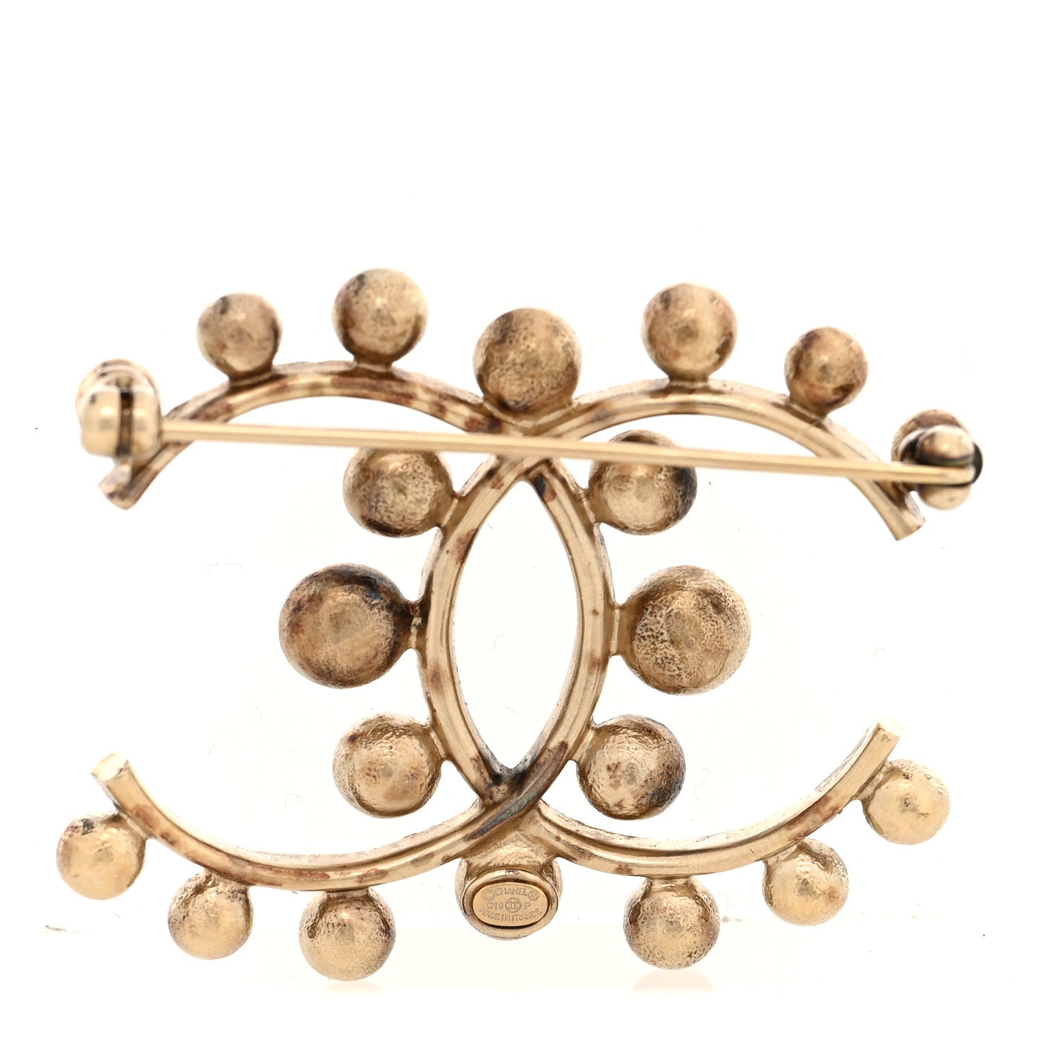 Pearl Crystal CC Brooch Gold