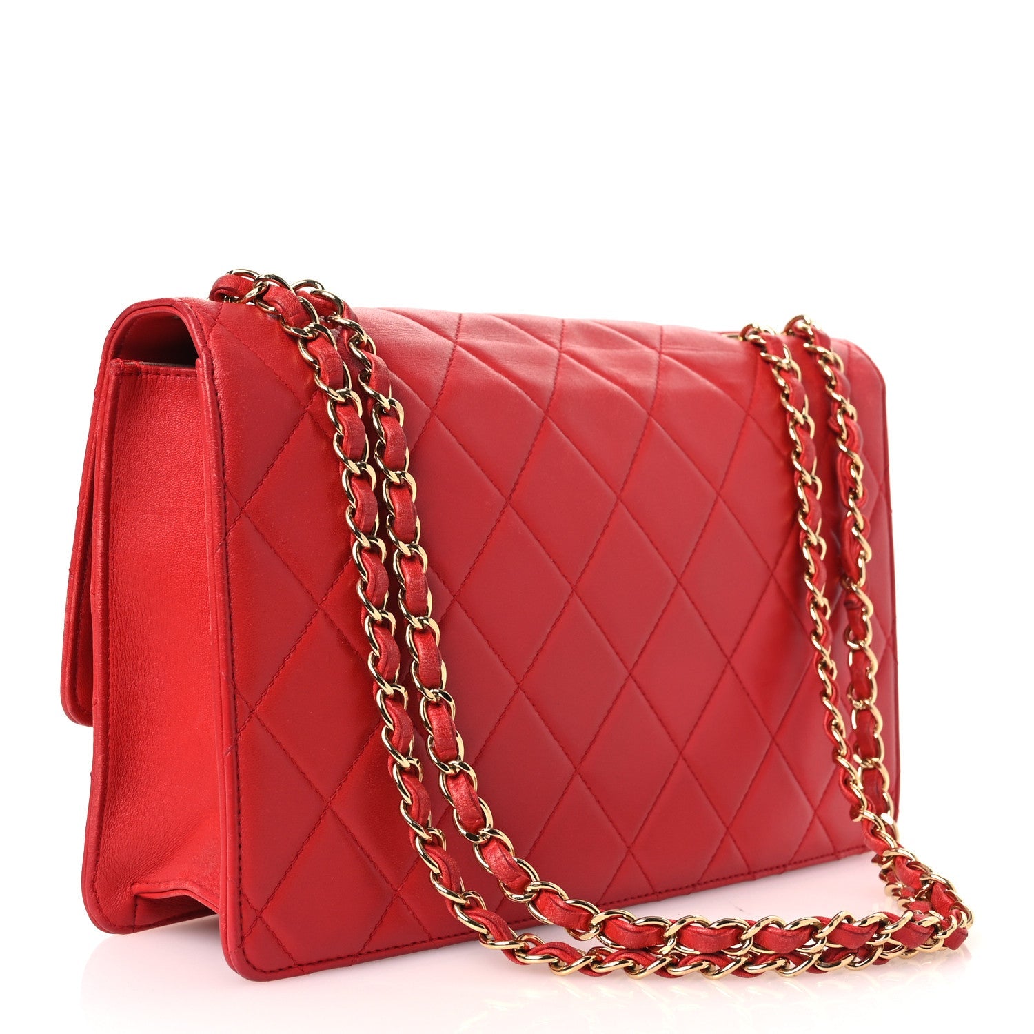 Lambskin Quilted Large Golden Class Flap Red
