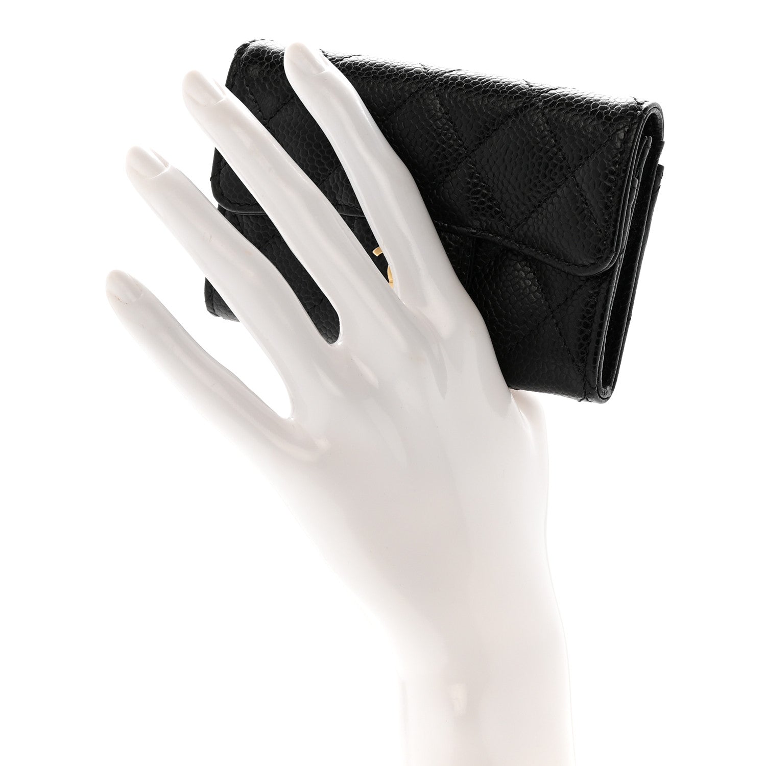 Caviar Quilted Flap Card Holder Wallet Black