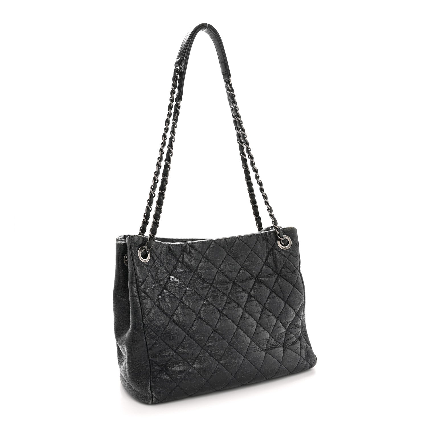 Glazed Calfskin Quilted Tote Navy