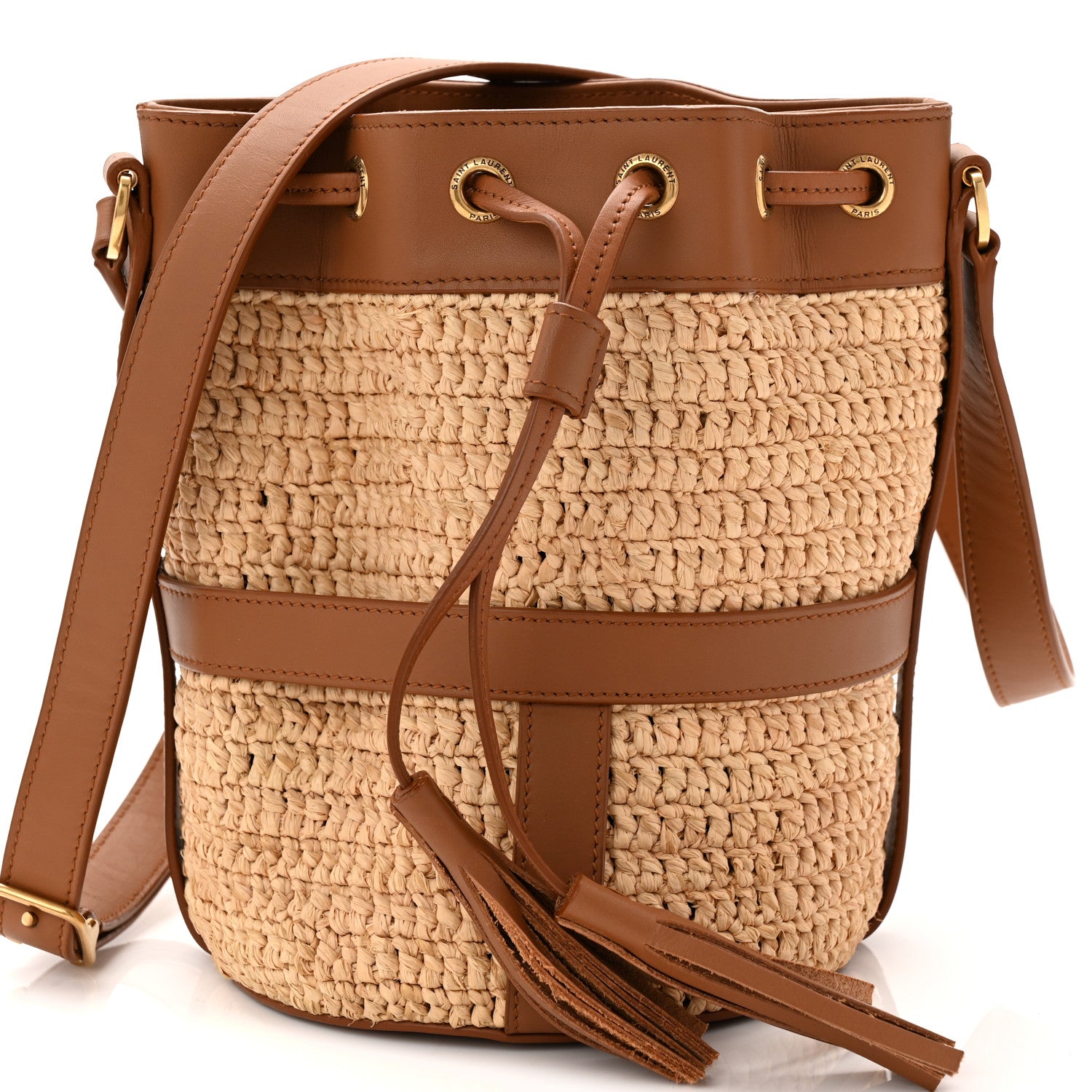 Raffia Calfskin Seau Bucket Naturel Brick