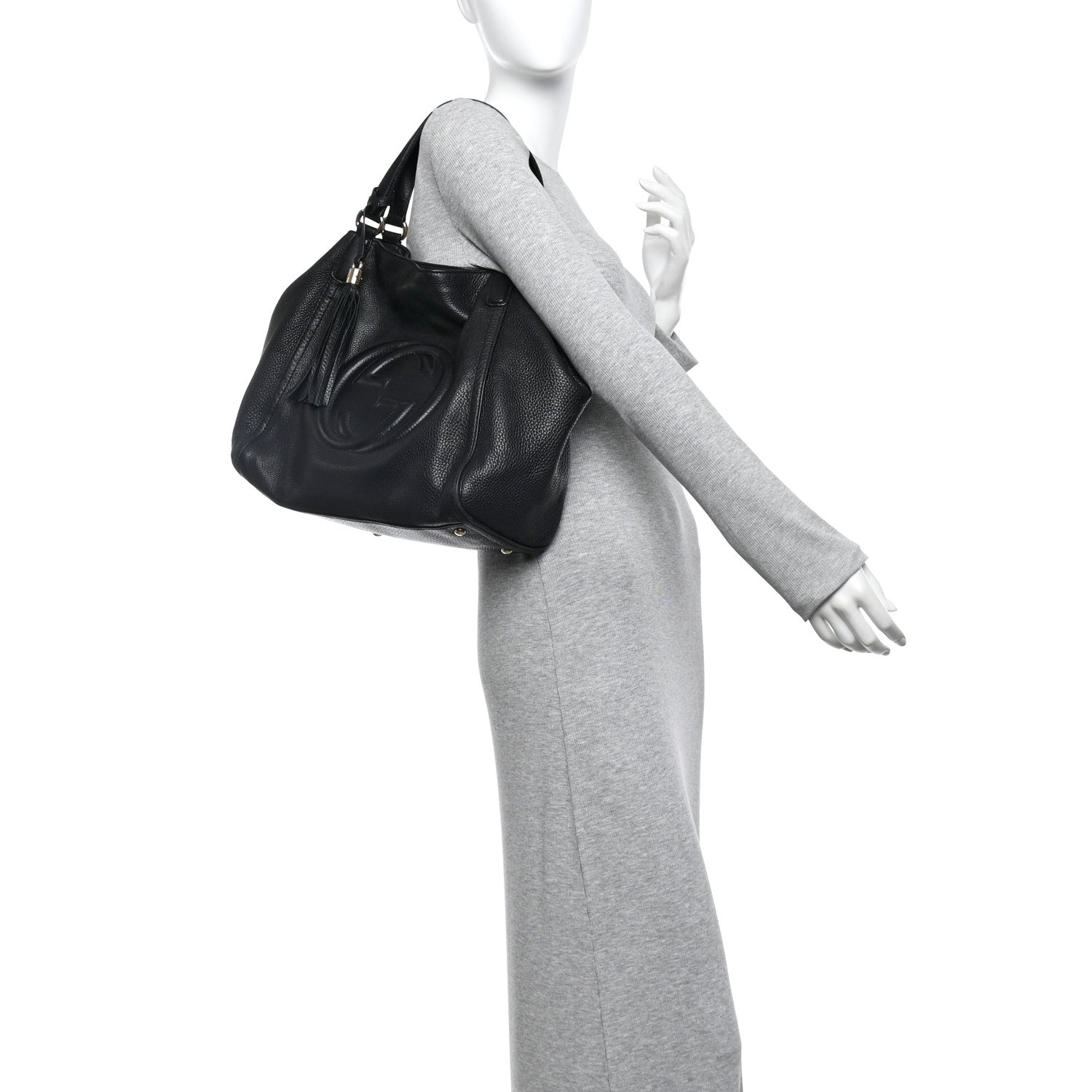 Pebbled Calfskin Medium Soho Shoulder Bag Black
