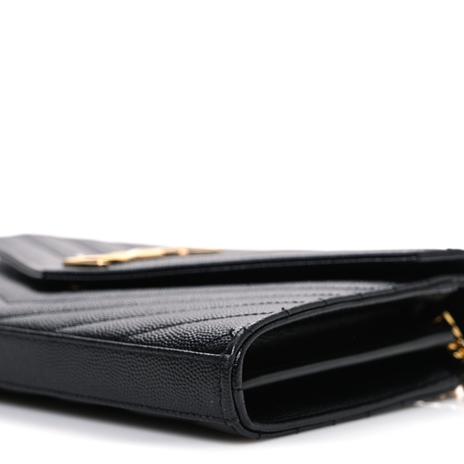 Grain De Poudre Matelasse Chevron Monogram Chain Wallet Black