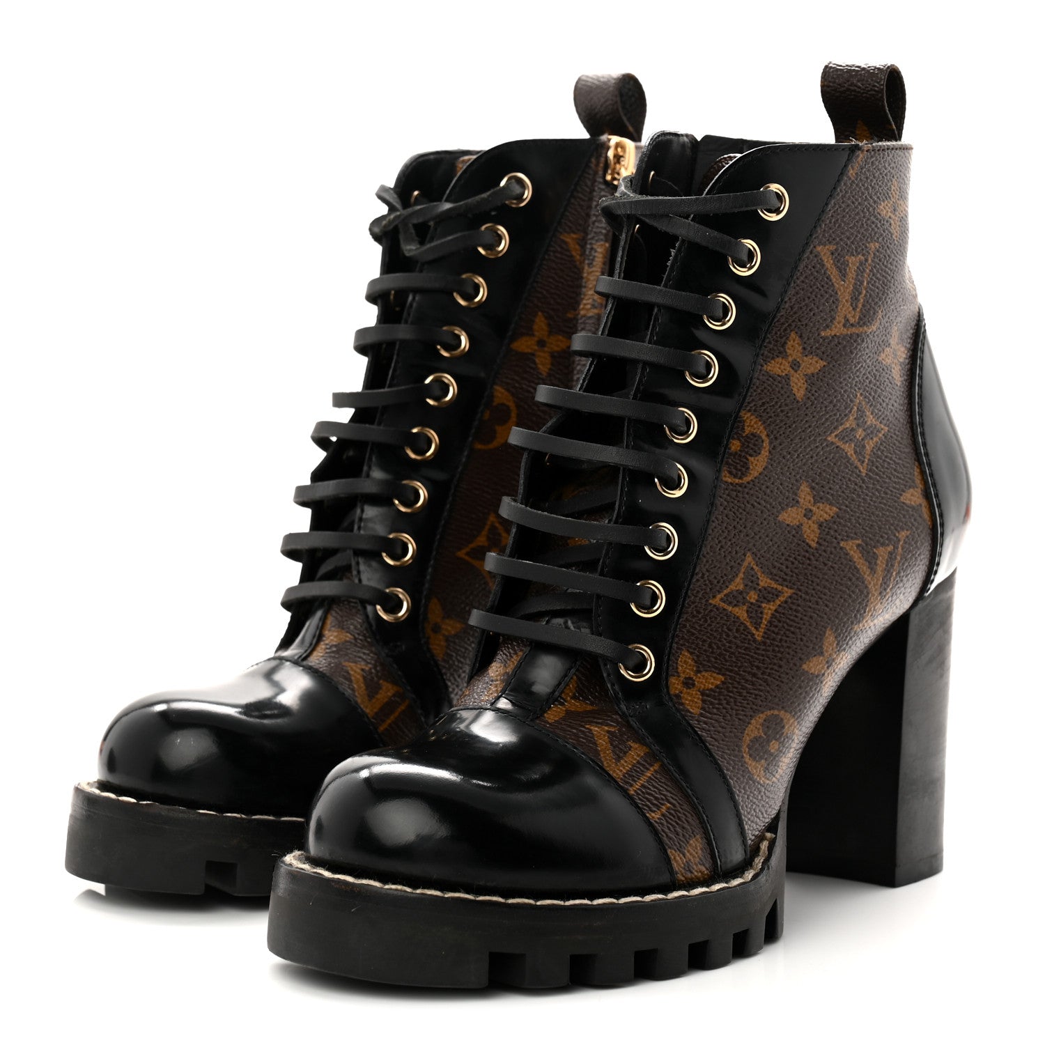 Patent Calfskin Monogram Star Trail Ankle Boots 37.5 Black
