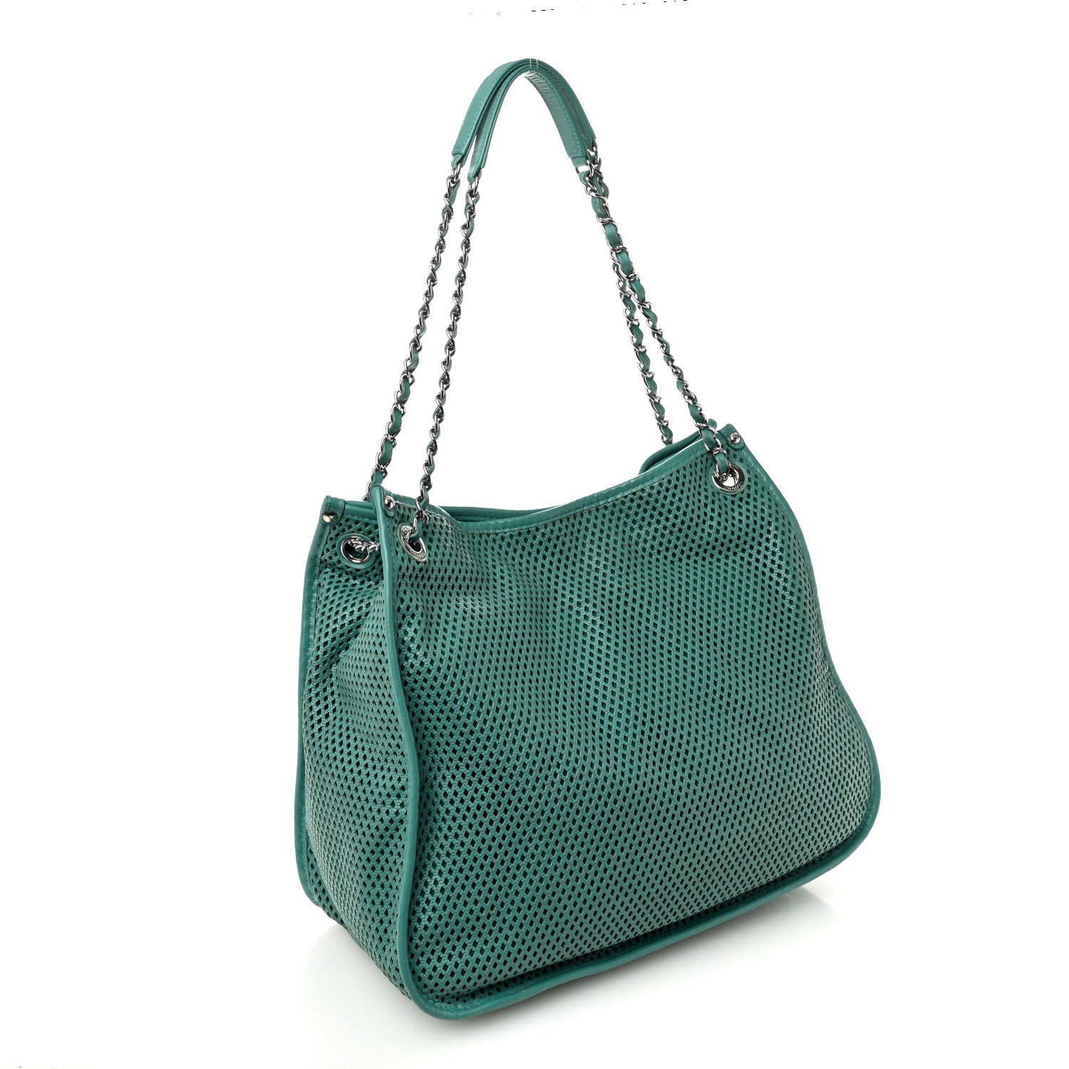 Calfskin Perforated Up In The Air Tote Green