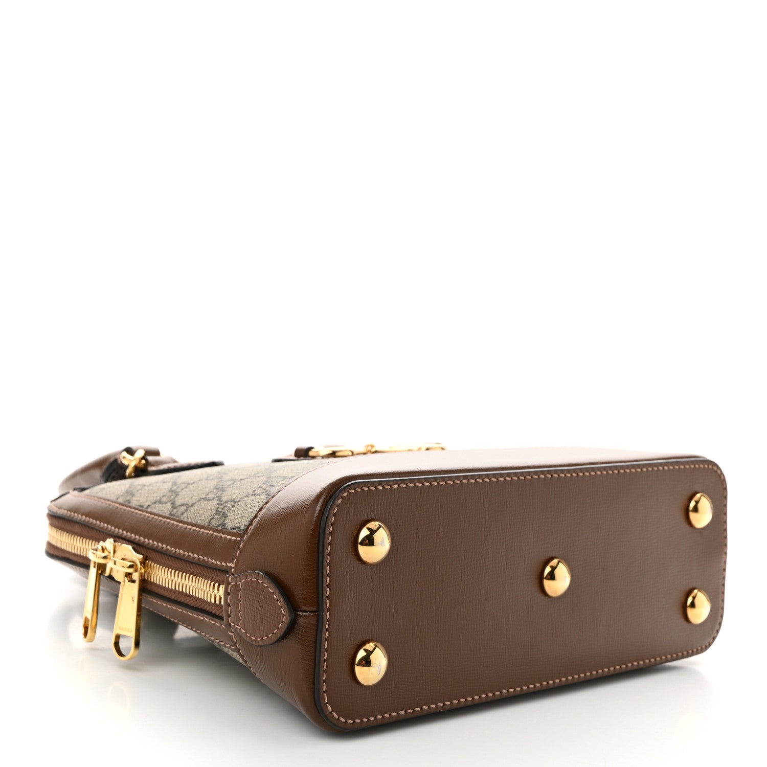 GG Supreme Monogram Azalea Calfskin Small Horsebit 1955 Top Handle Bag Beige Ebony Brown Sugar