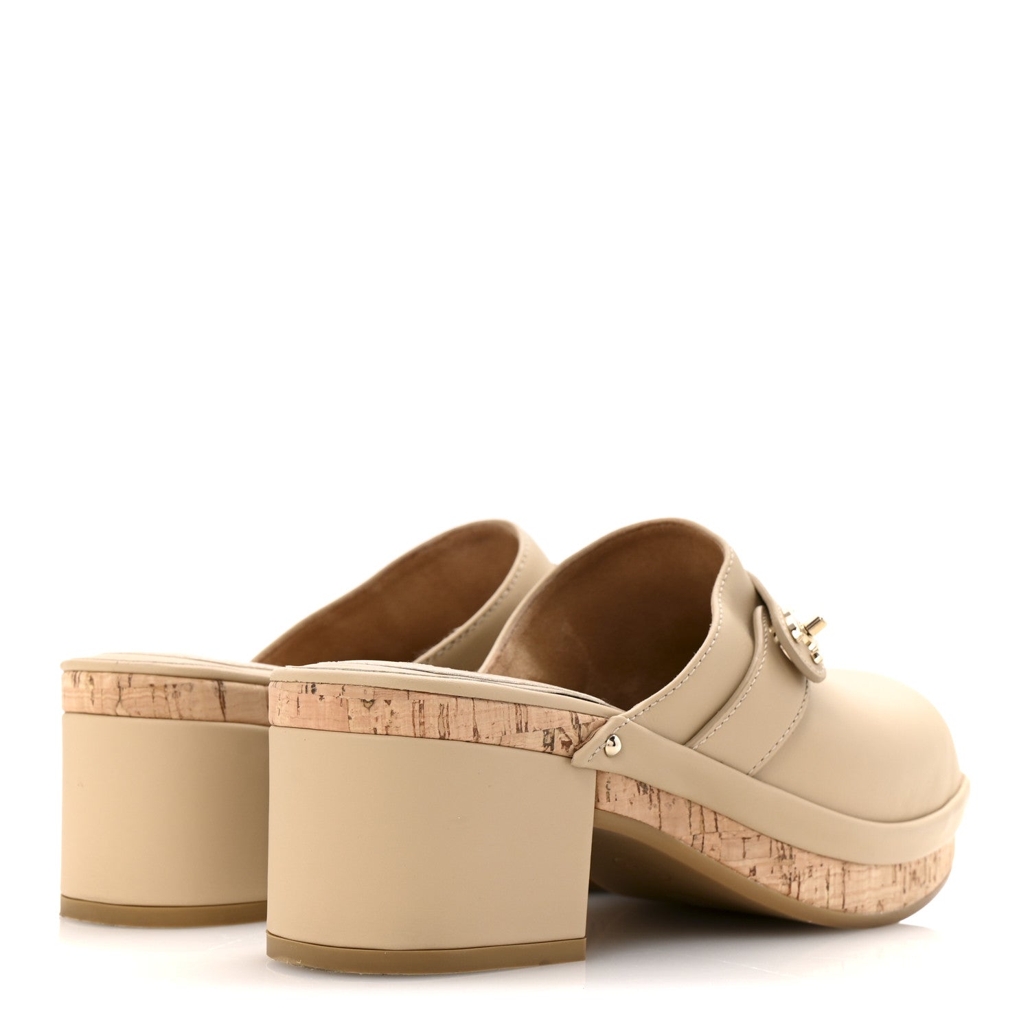 Calfskin CC Turn Lock Clogs 38 Beige