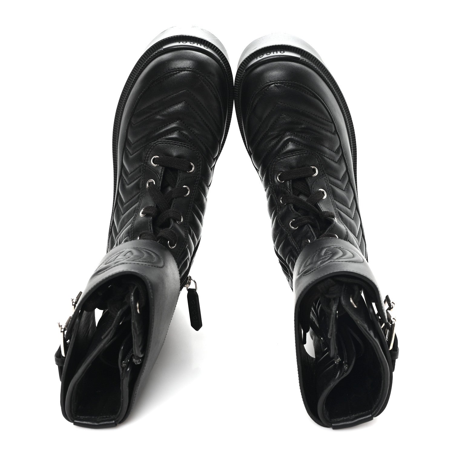 Nappa Frances GG Matelasse Platform Combat Boots 37 Black