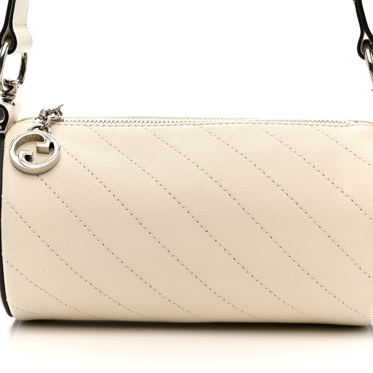 Sakai Be Green Calfskin Diagonal Stitched Mini Blondie Barrel Shoulder Bag Mystic White