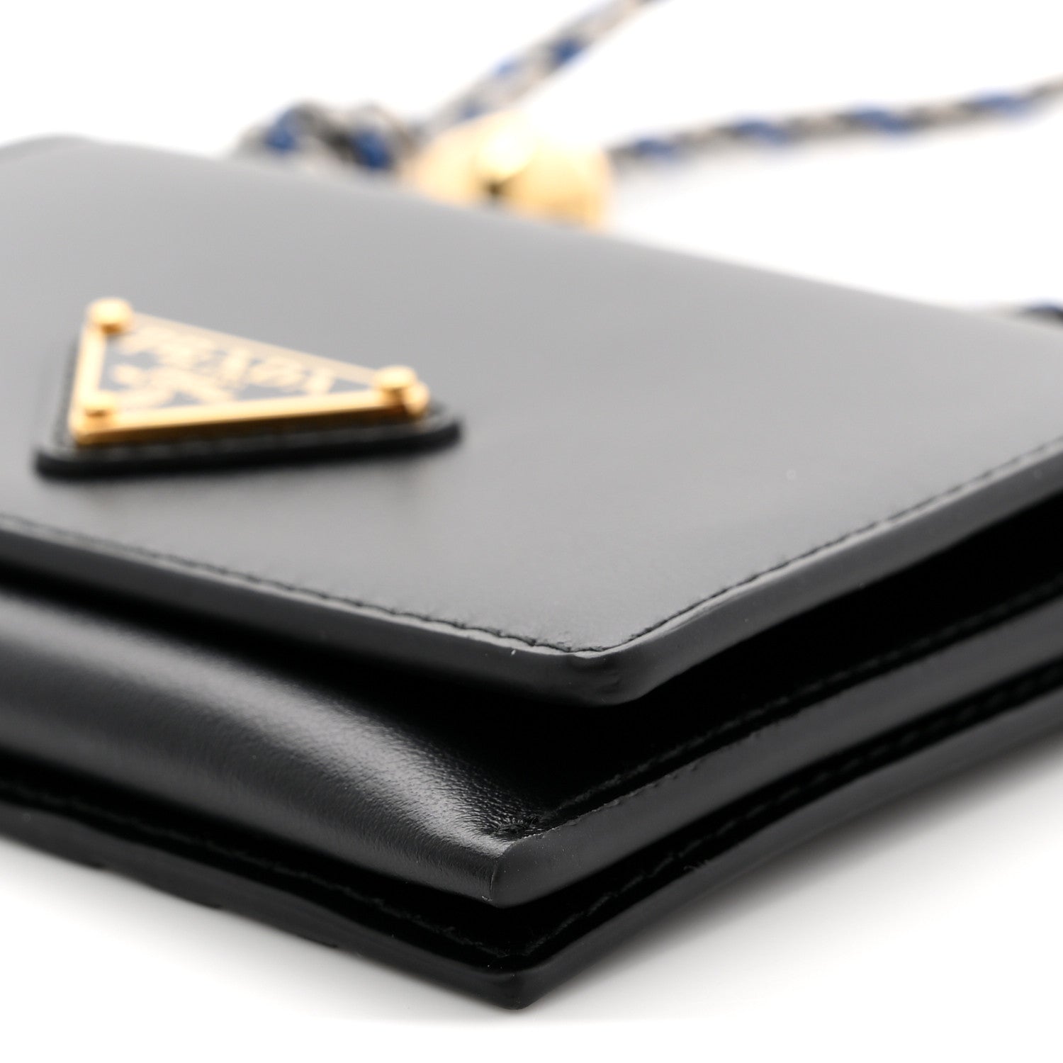 Vitello Card Holder With Braided Strap Black