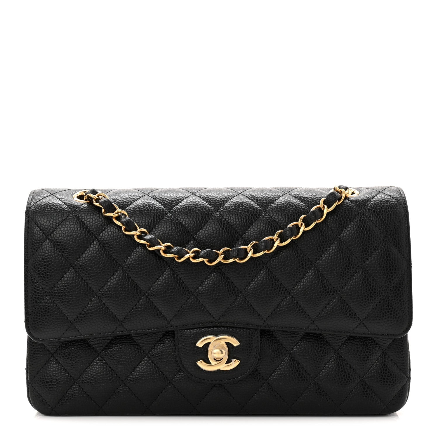 Caviar Quilted Medium Double Flap Black