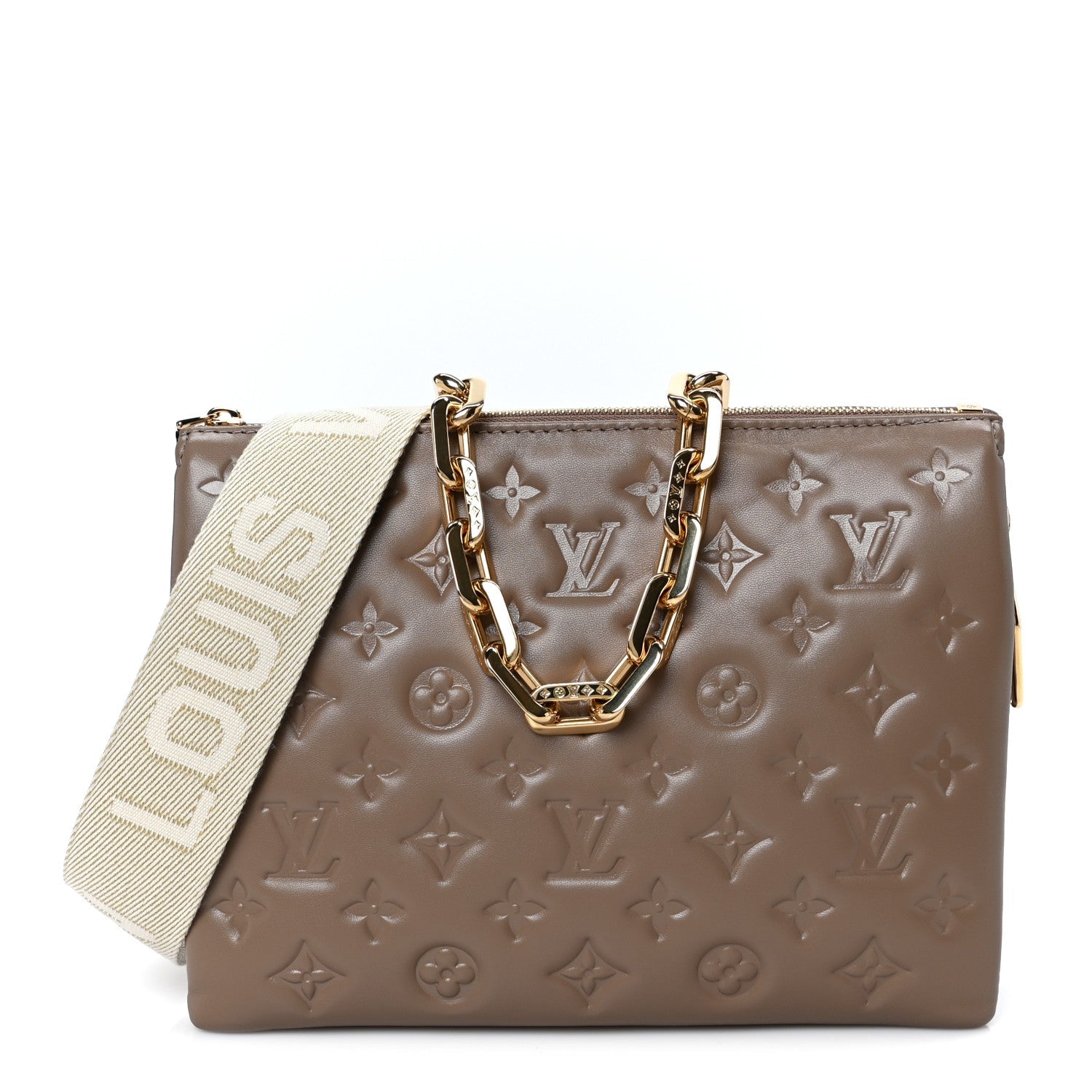 Lambskin Embossed Monogram Coussin PM Taupe