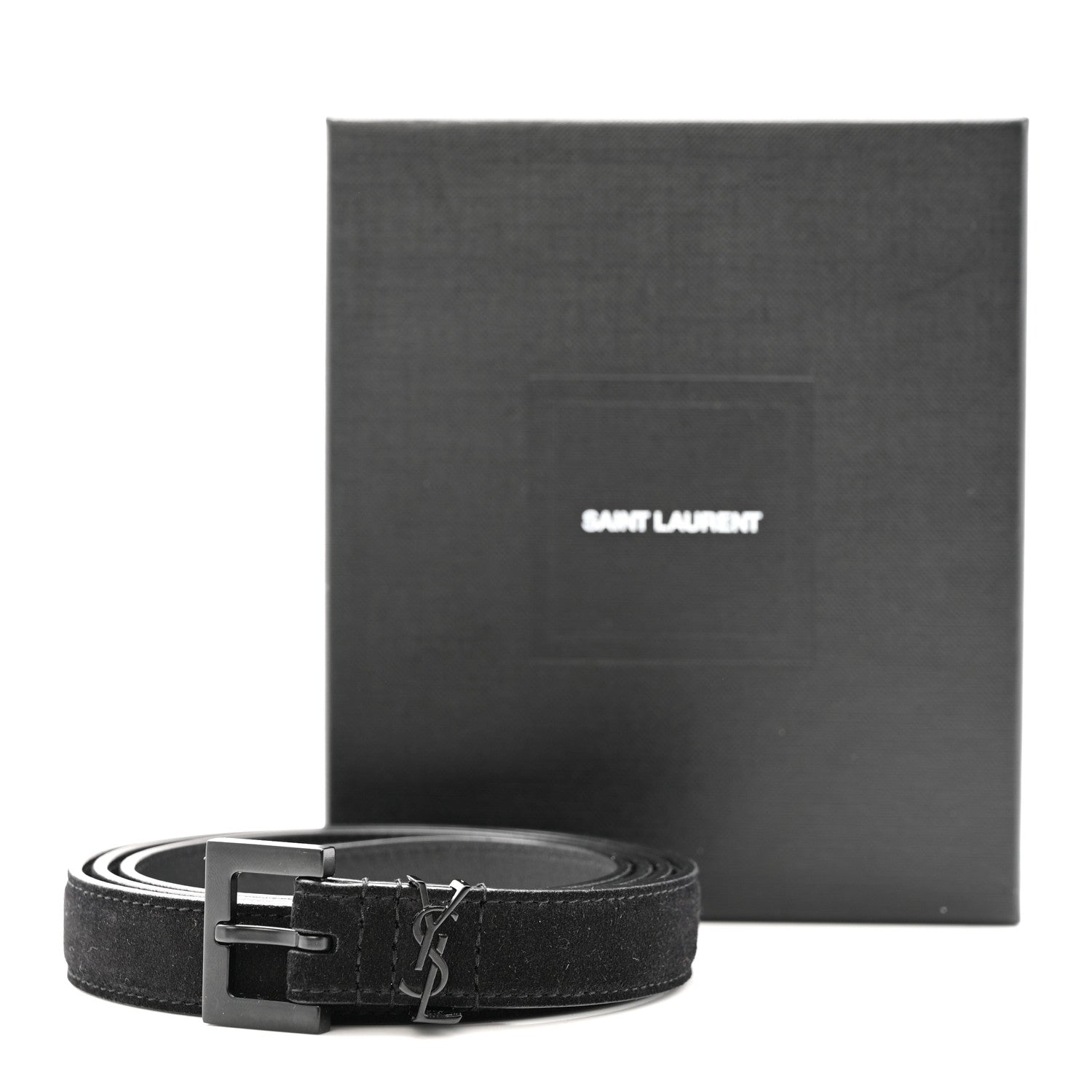 Suede Calfskin Monogram Square Buckle 100 40 Belt Black