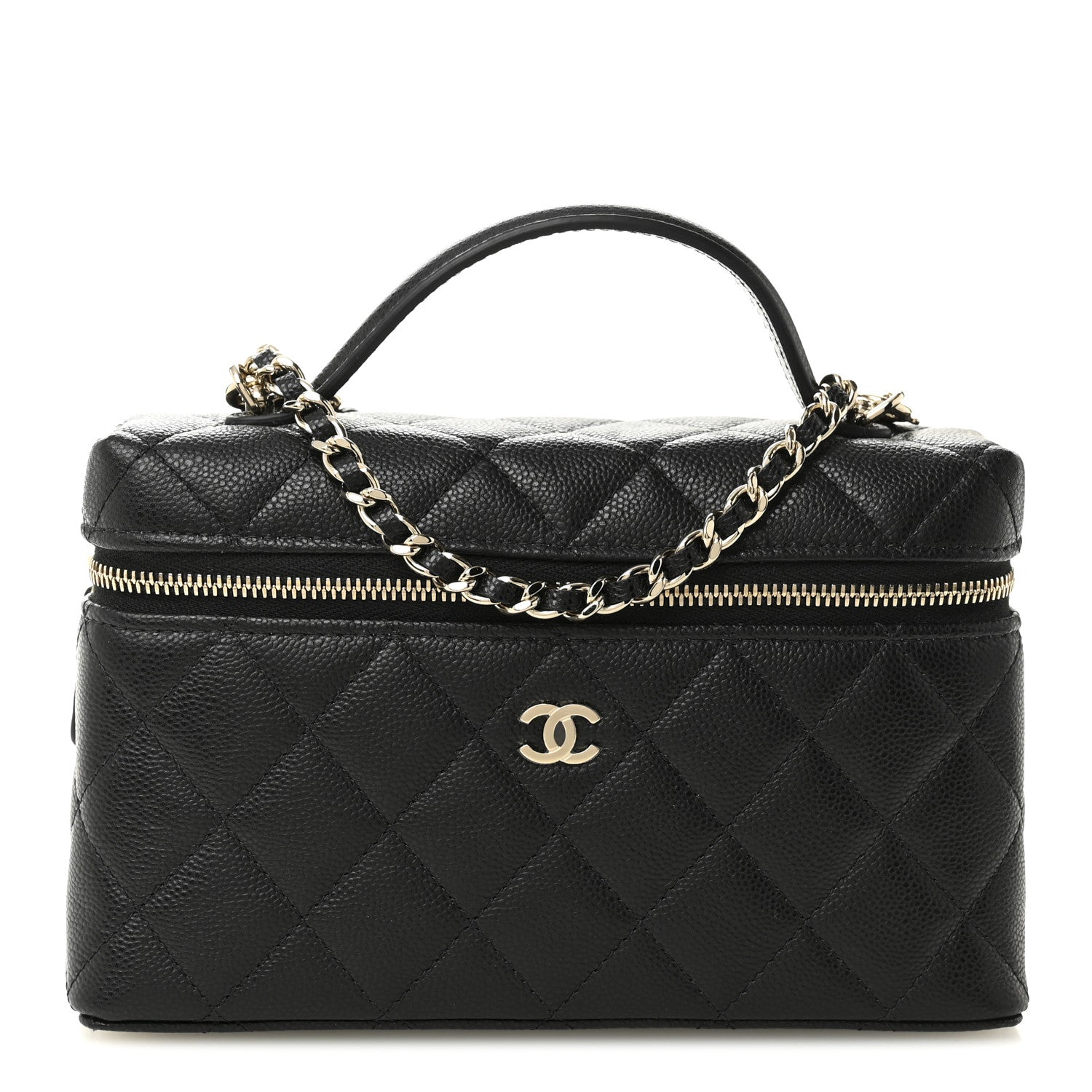 Caviar Quilted Top Handle Slim Vanity With Chain Black