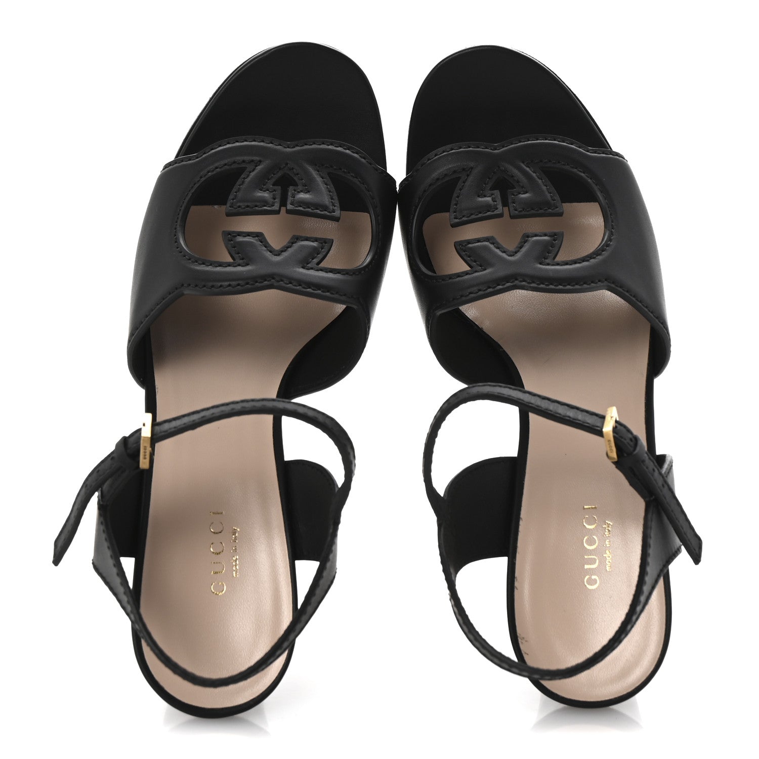 Cosmos Softy Calfskin Wooden Interlocking G Cut-Out 30/120mm Platform Sandals 40.5 Black