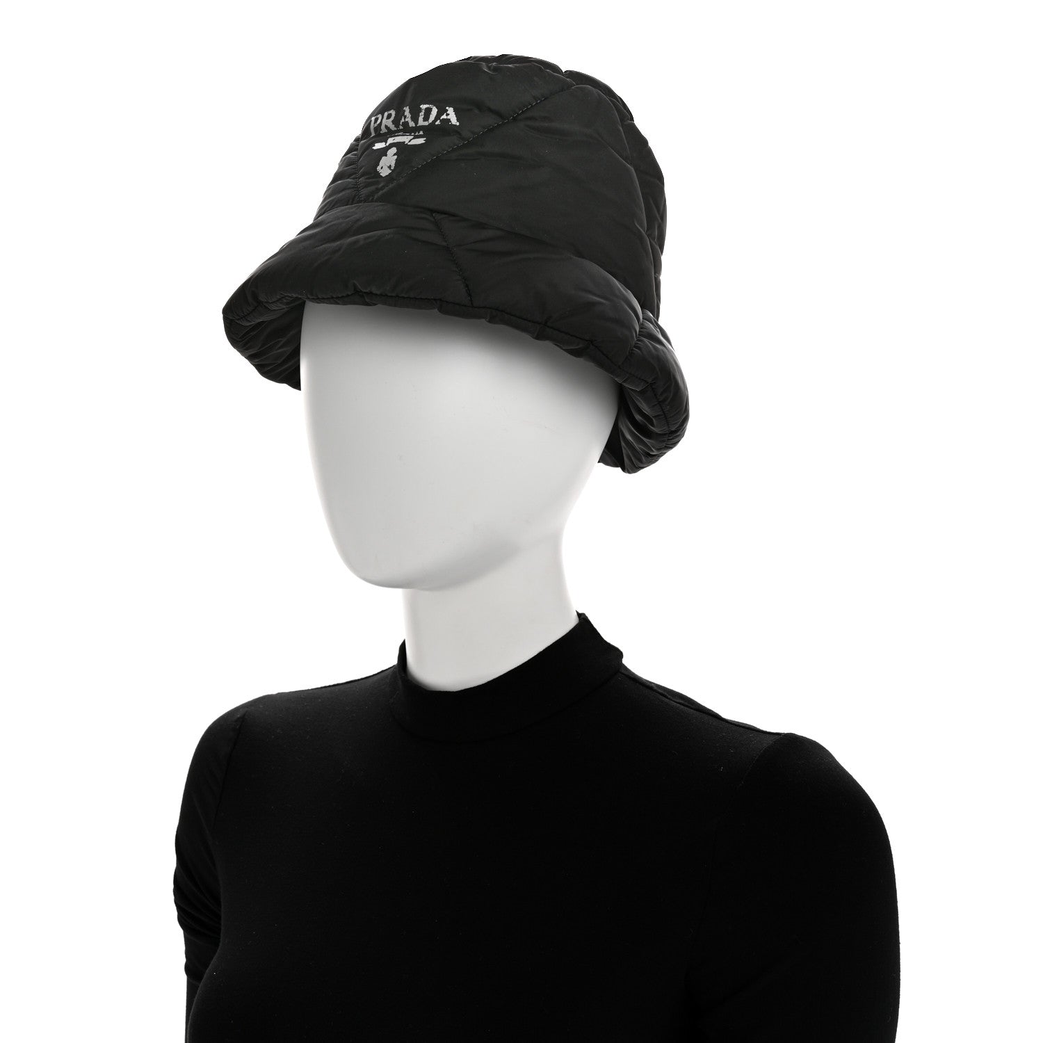 Nylon Triangle Quilted Padded Bucket Hat M Black