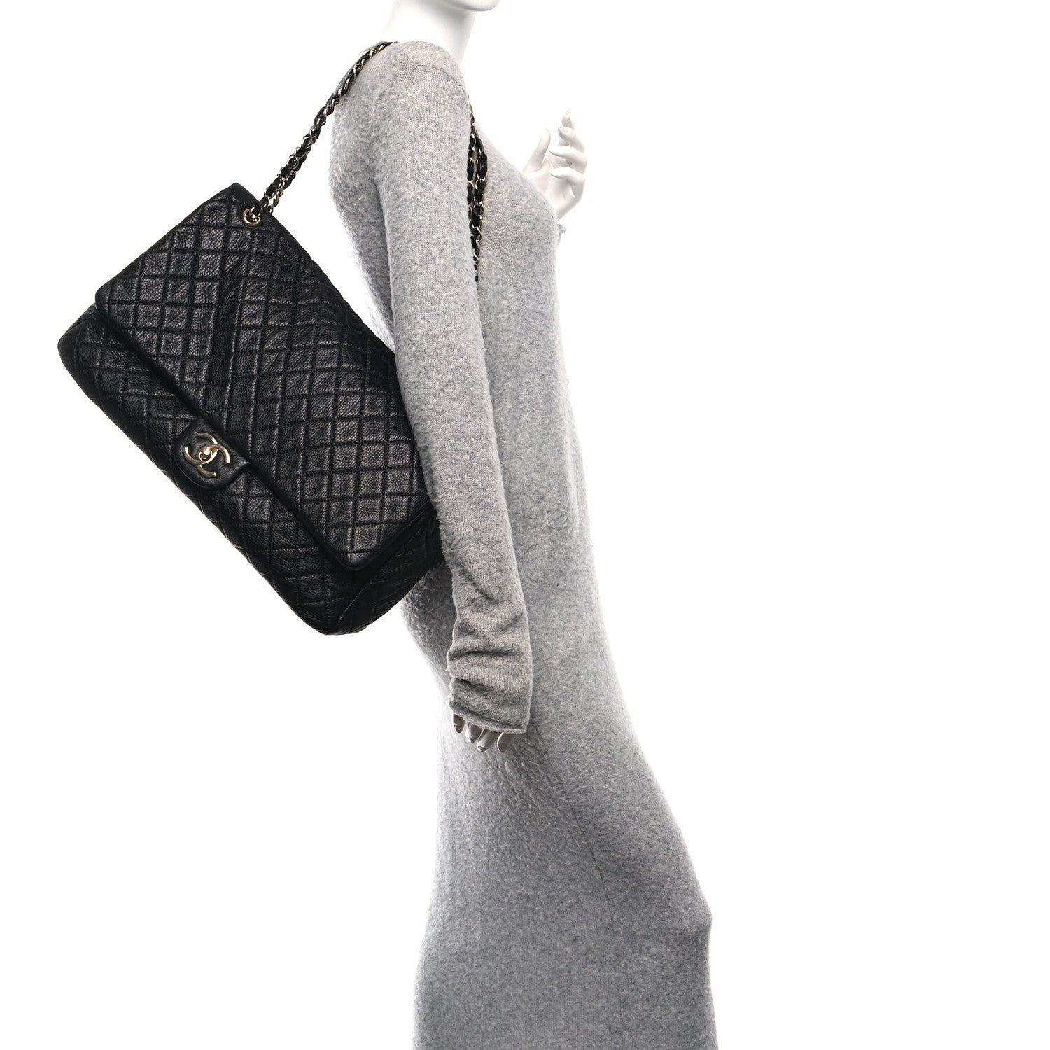 Calfskin Quilted XXL Travel Flap Bag Black