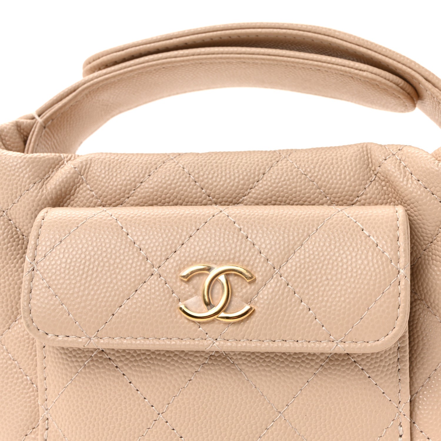 Caviar Quilted Polly Pocket Pouch Hobo Beige