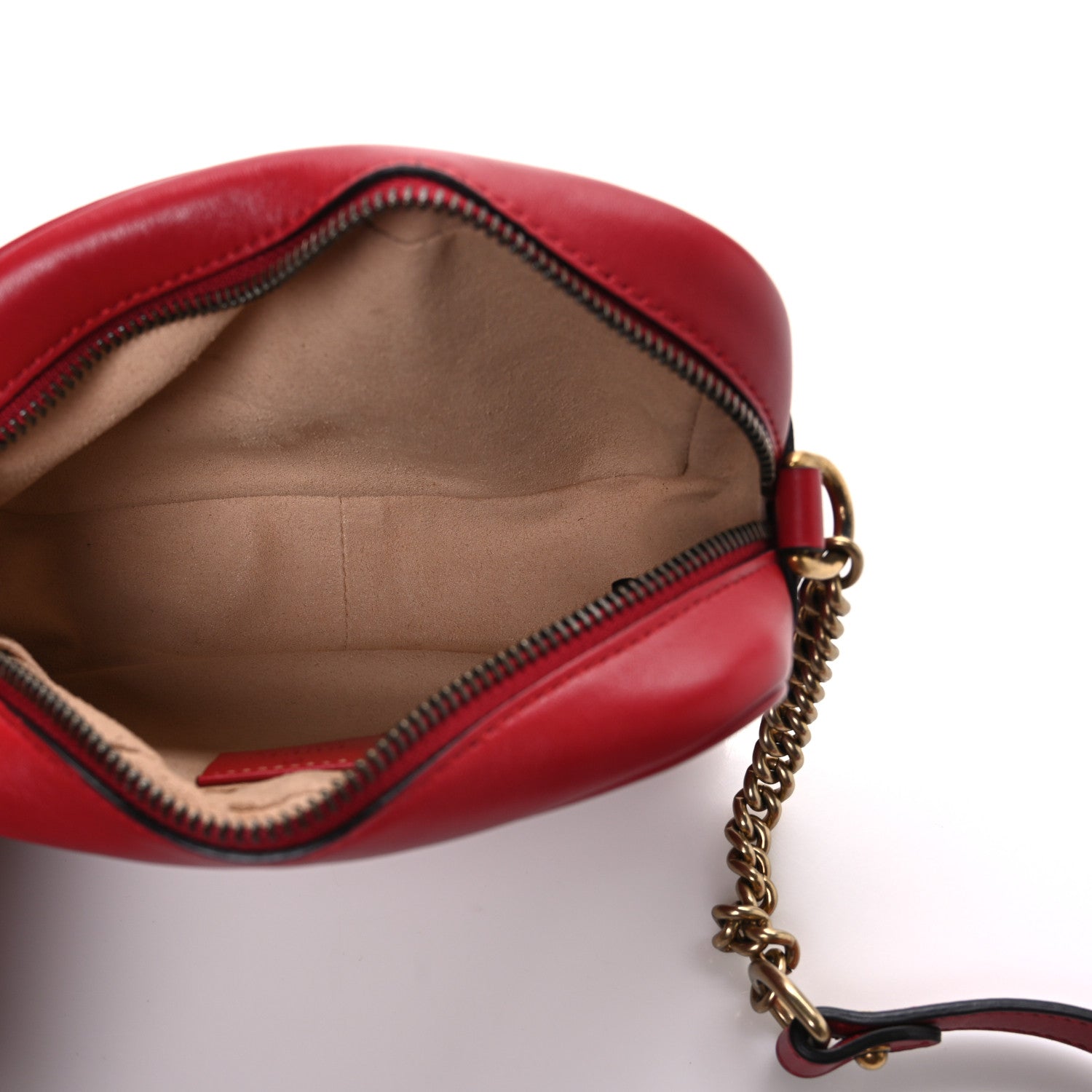 Calfskin Matelasse Mini GG Marmont Chain Shoulder Bag Hibiscus Red