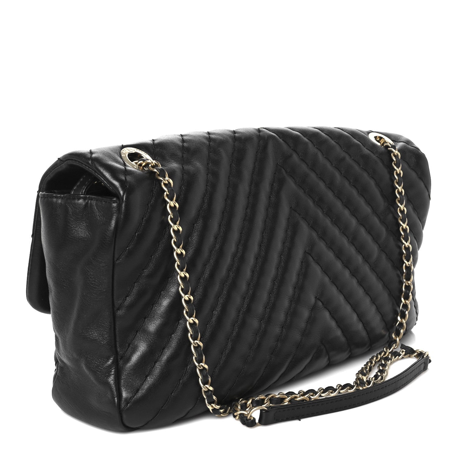 Calfskin Surpique Chevron Large Flap Black