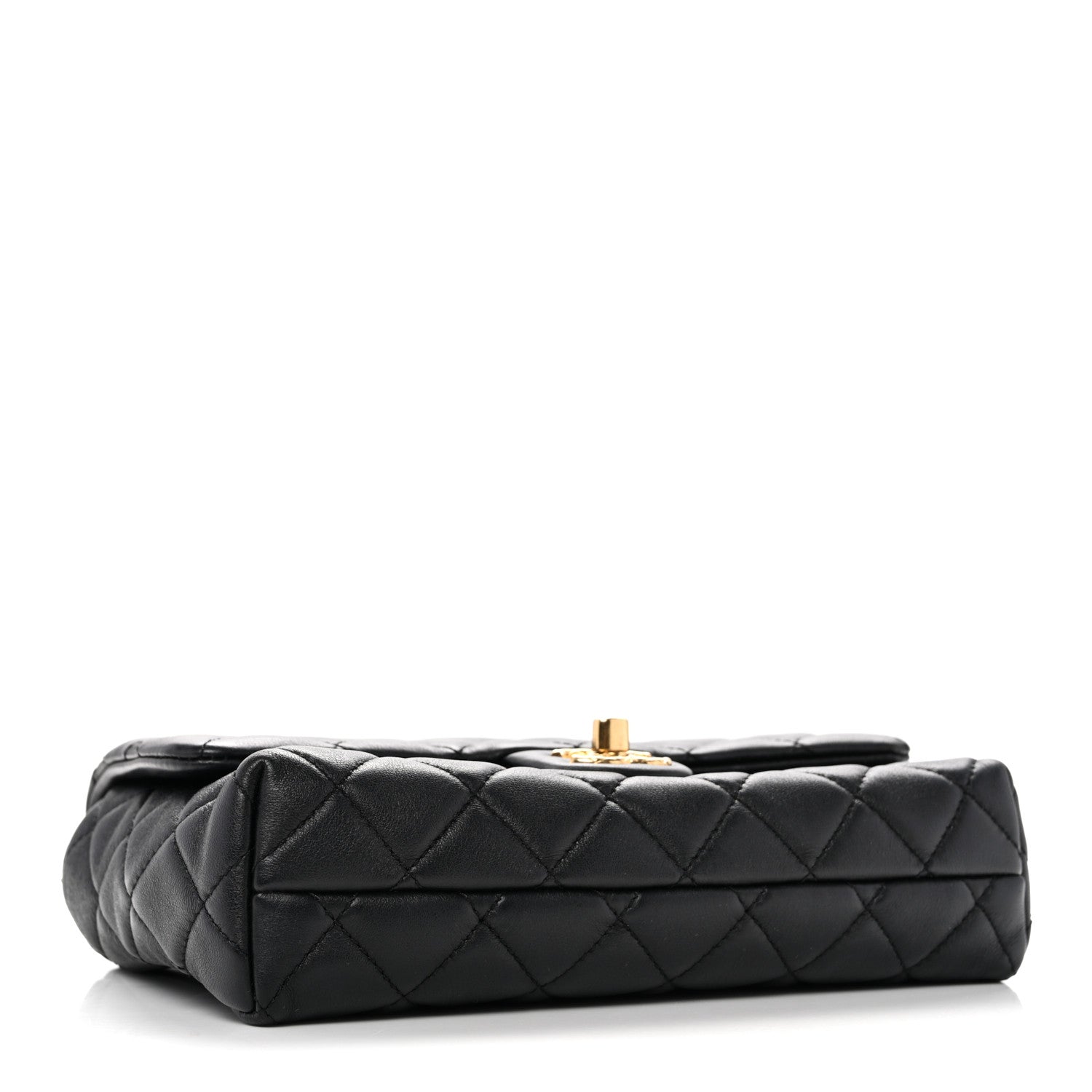 Lambskin Quilted Mini Quilted Handle Crush Flap Black
