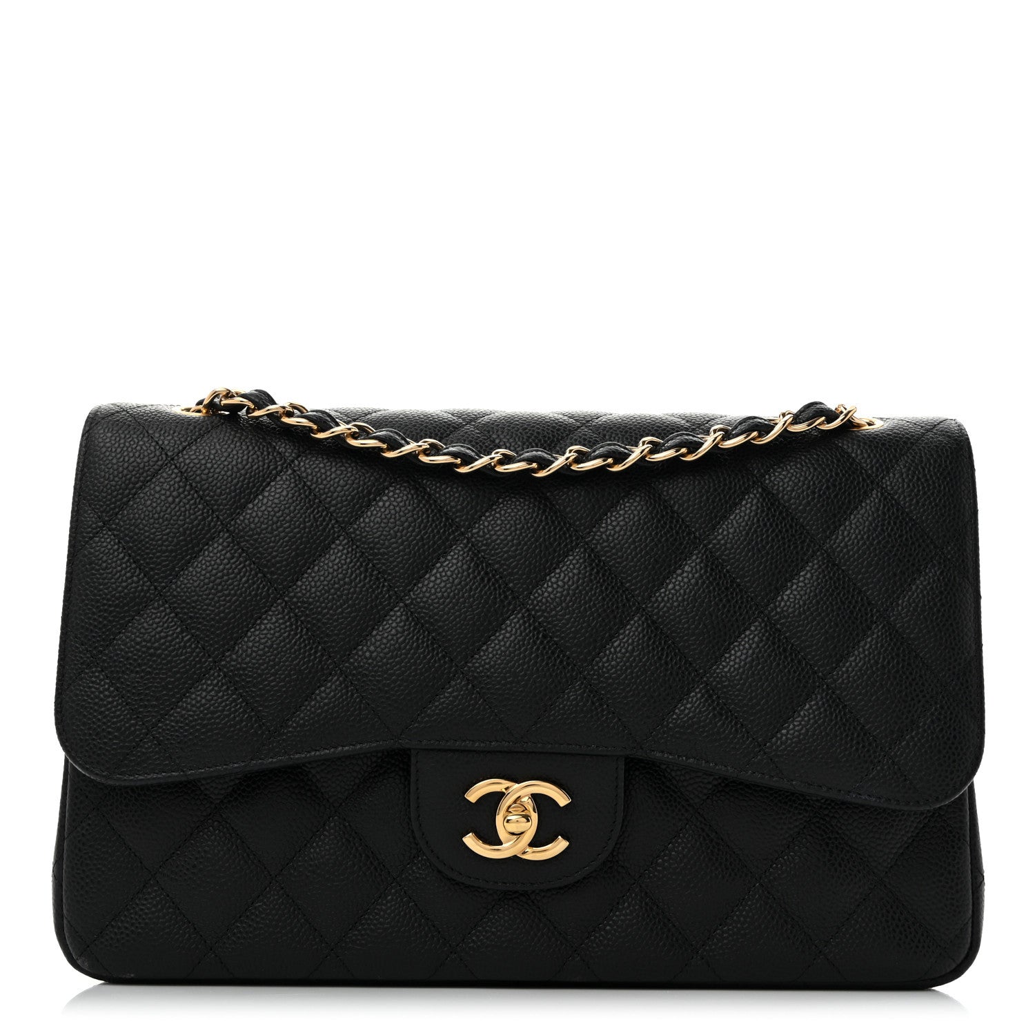Caviar Quilted Jumbo Double Flap Black