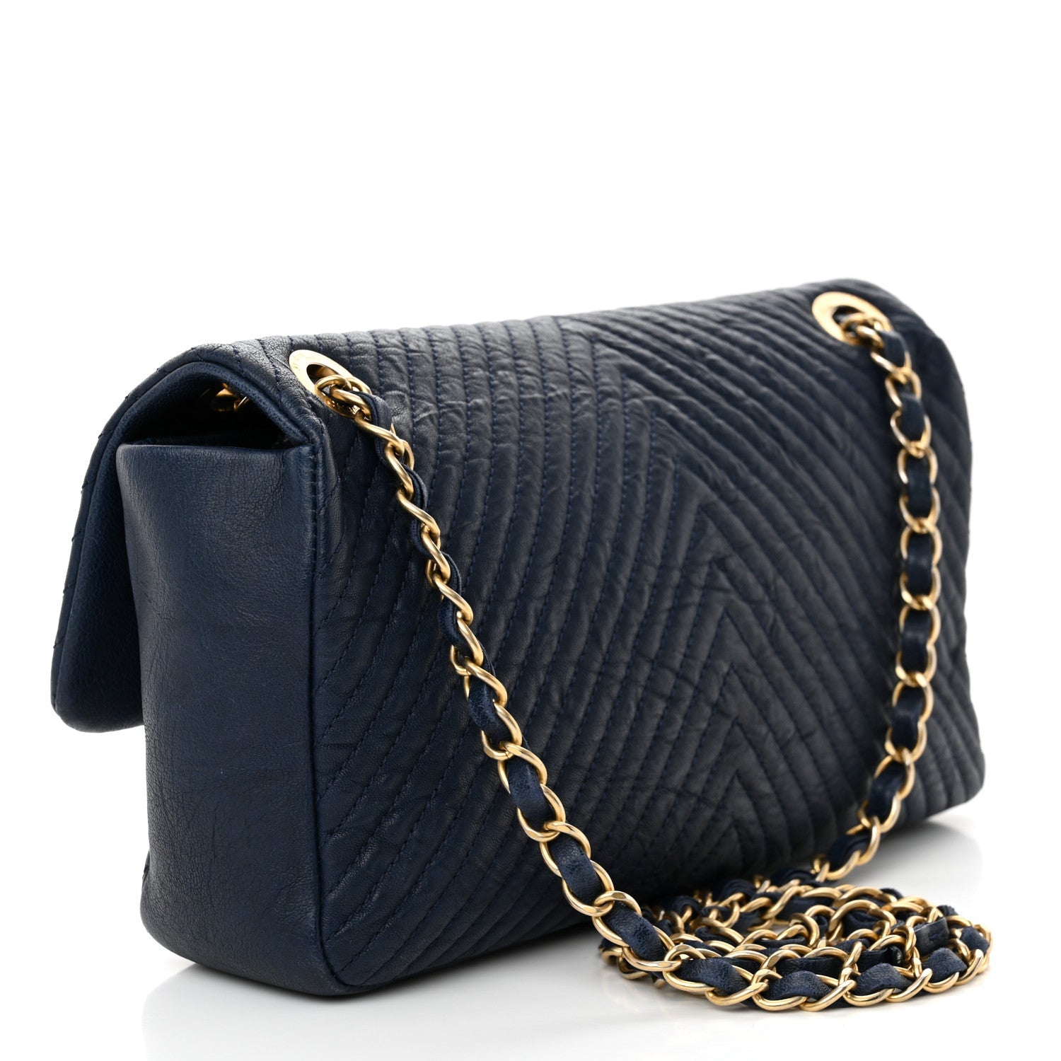 Calfskin Surpique Chevron Medium Flap Navy