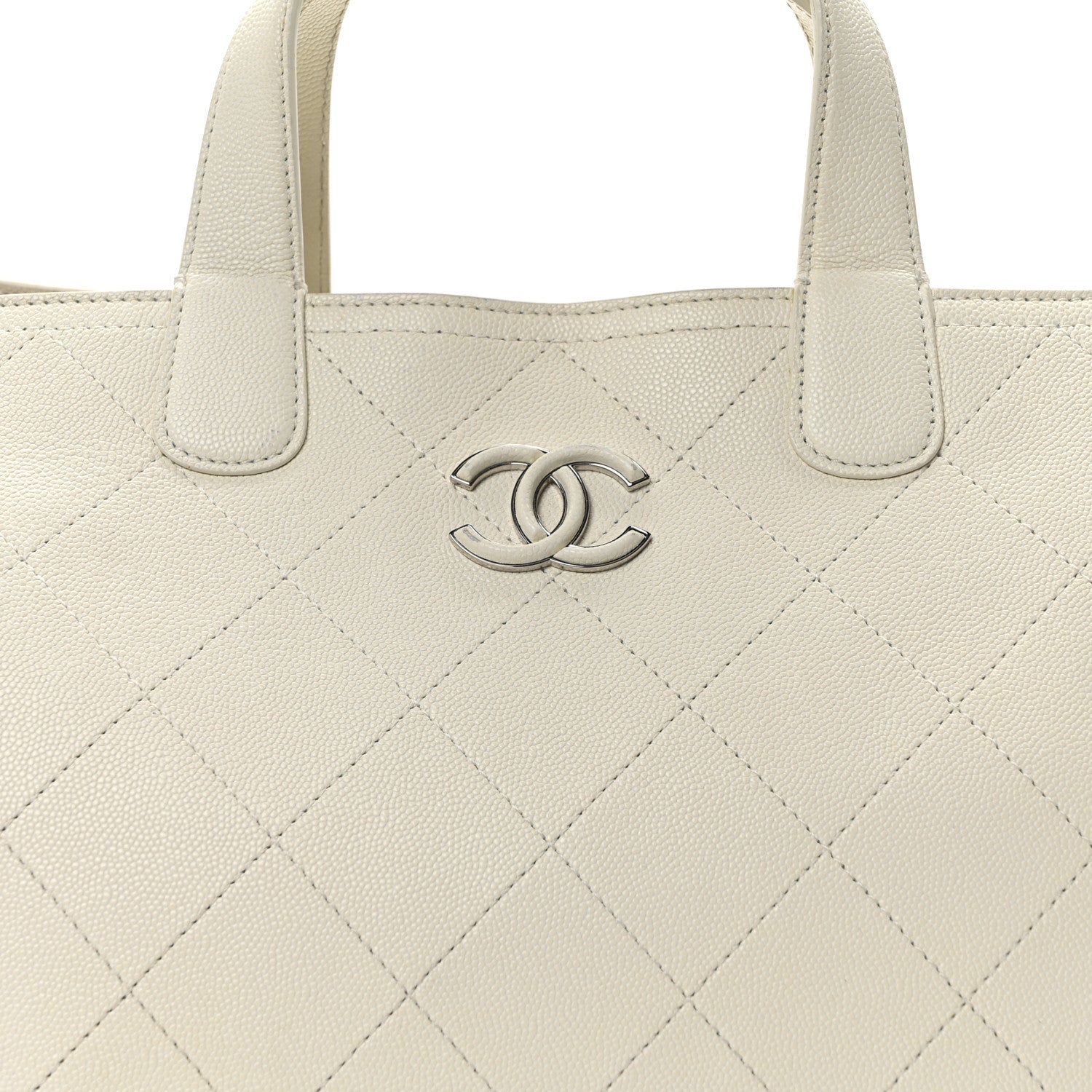 Caviar Stitched Large Lady Coco Shopping Tote White