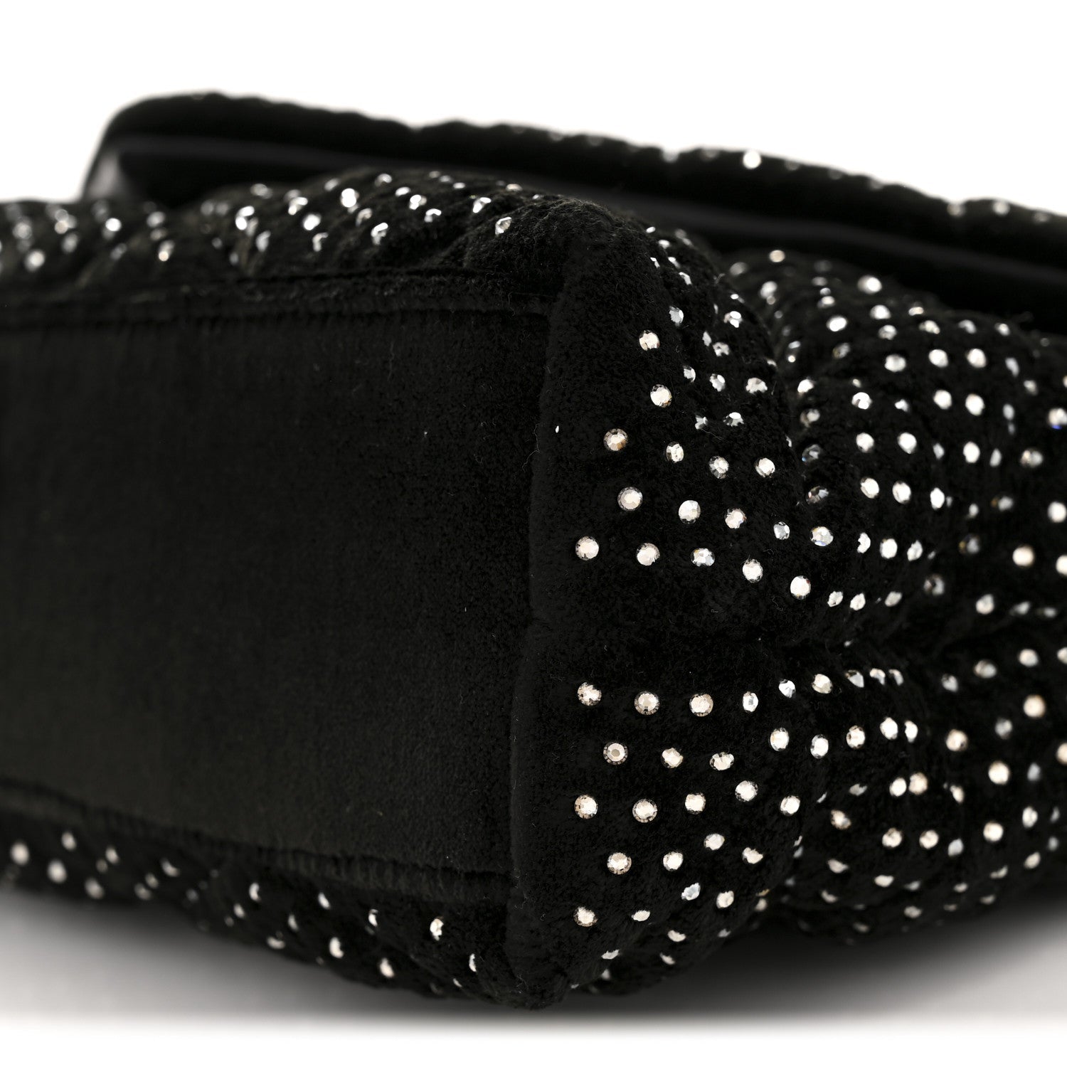 Velvet Lambskin Quilted Rhinestone Sade Puffer Envelope Clutch Black